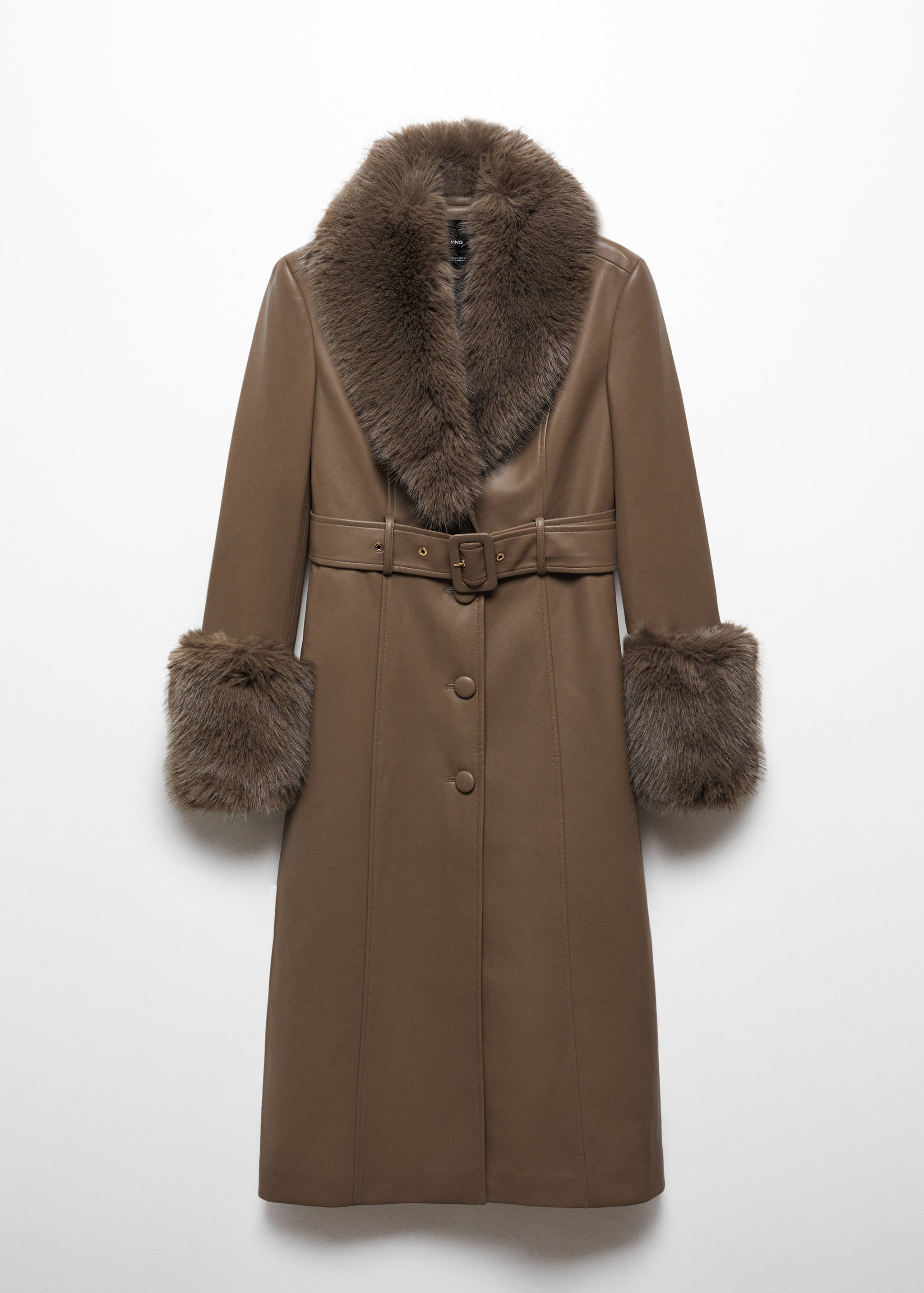 Faux-leather coat with fur-effect trim - Article without model