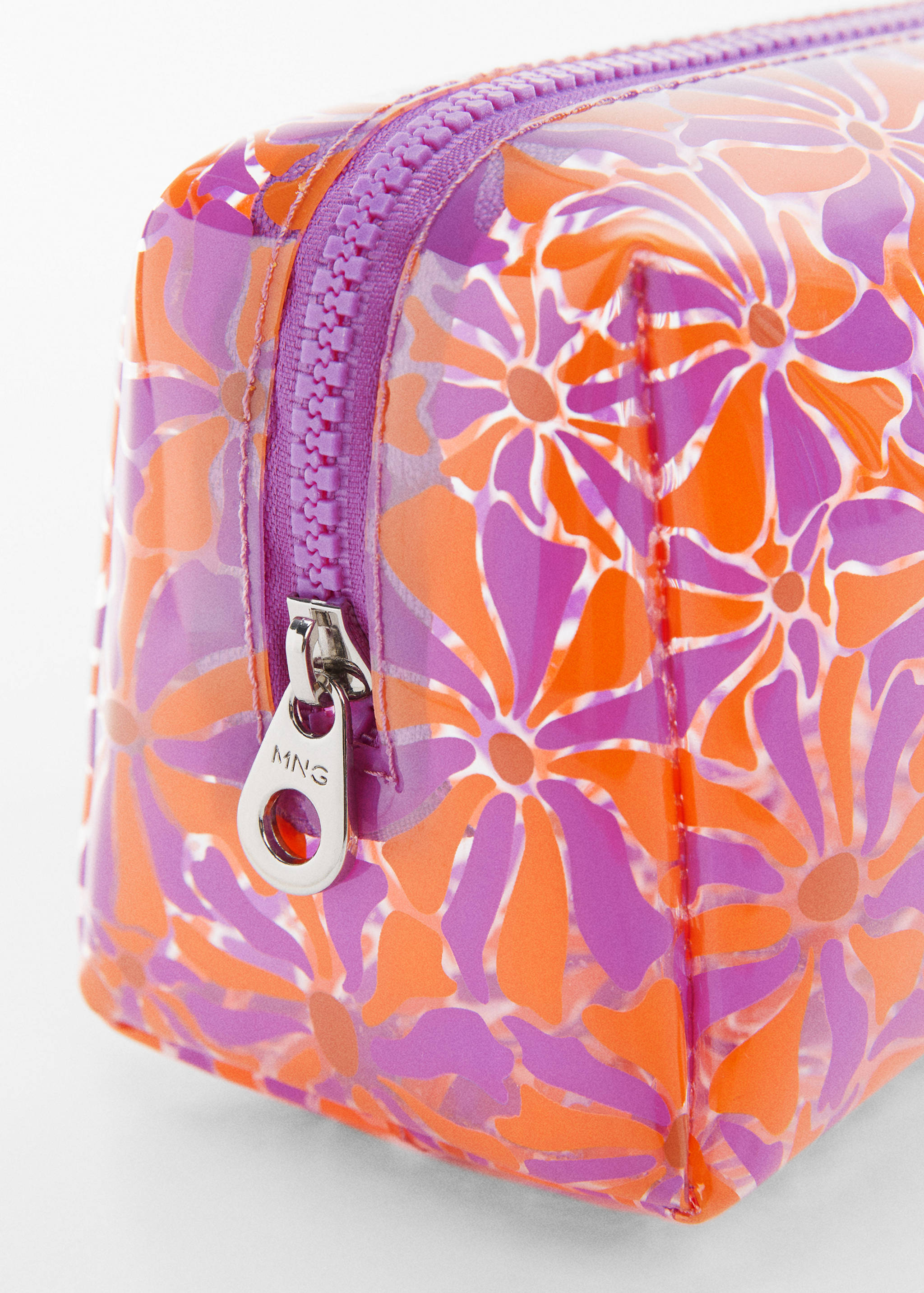 Trousse de maquillage transparente à fleurs - Plan moyen