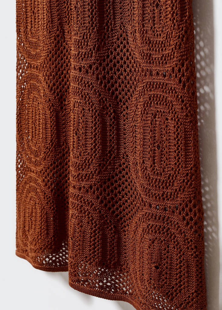 Long openwork knitted dress — Brown