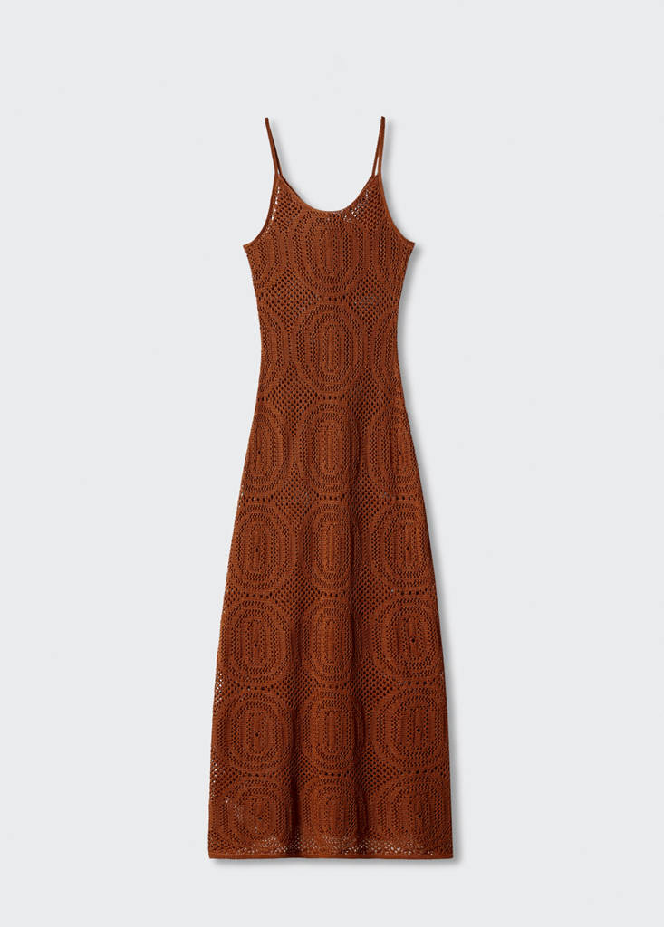 Long openwork knitted dress — Brown
