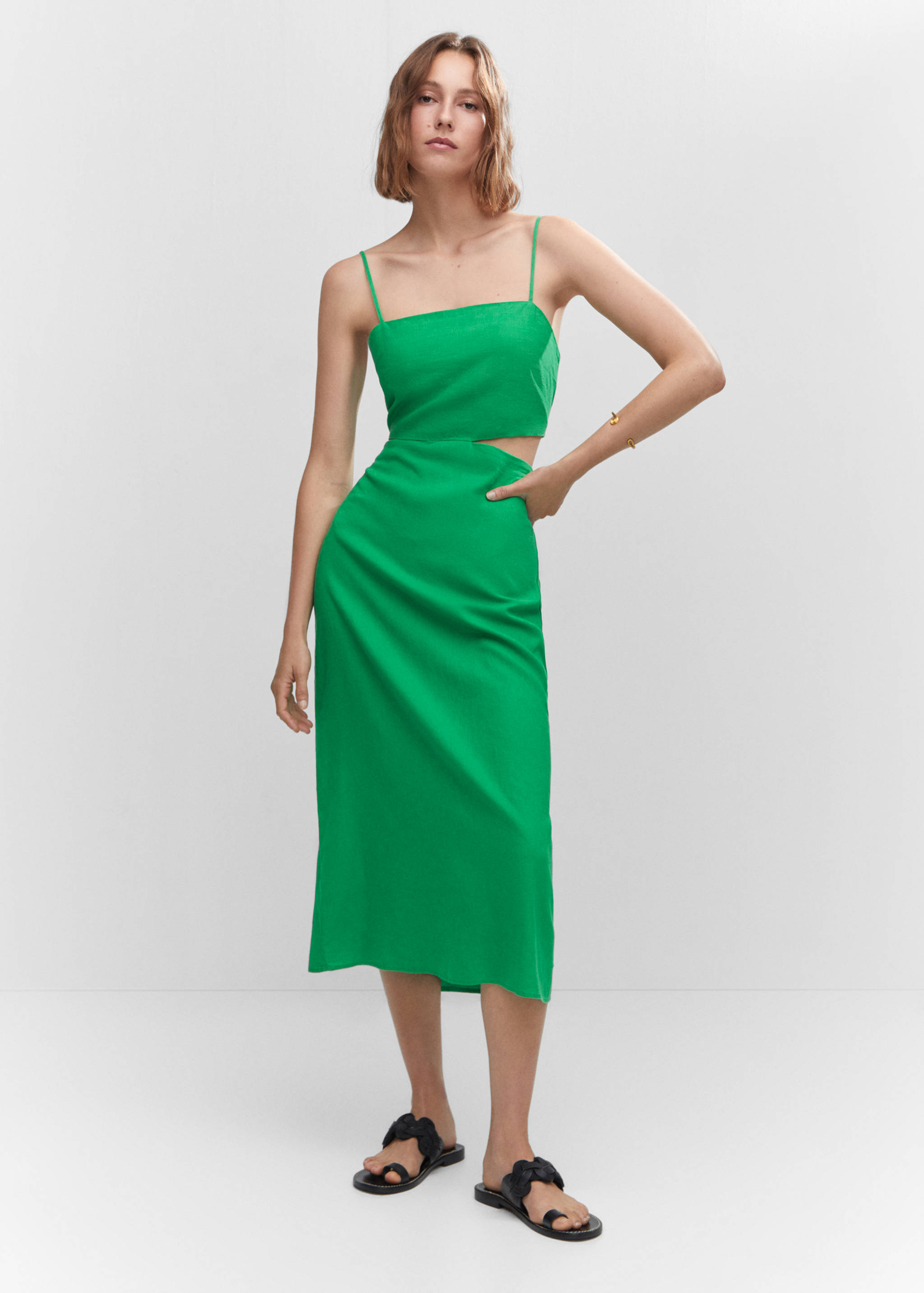Cut-out linen-blend dress - General plane