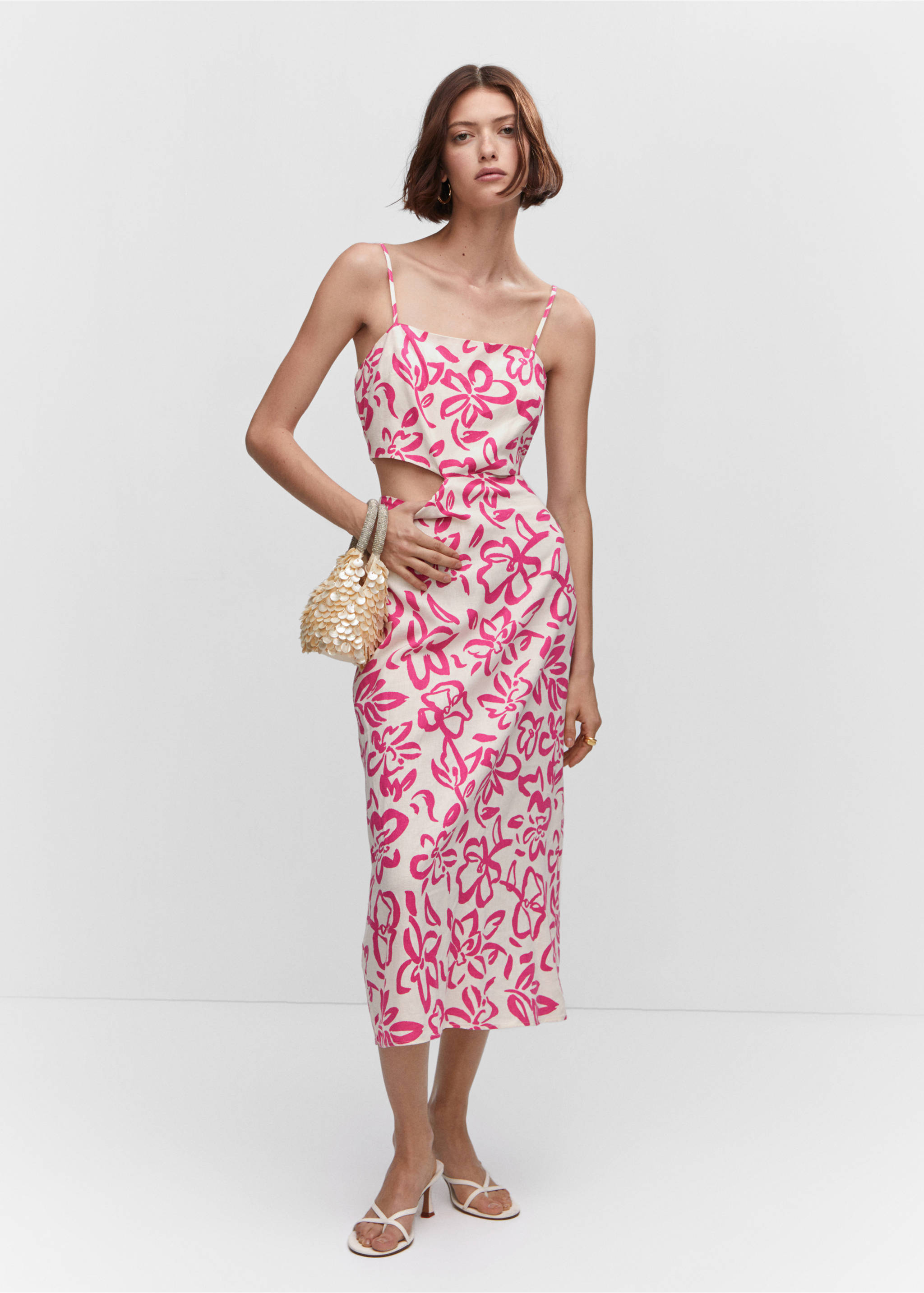 Cut-out linen-blend dress - General plane, Fuchsia. Ref: 57050251-00.