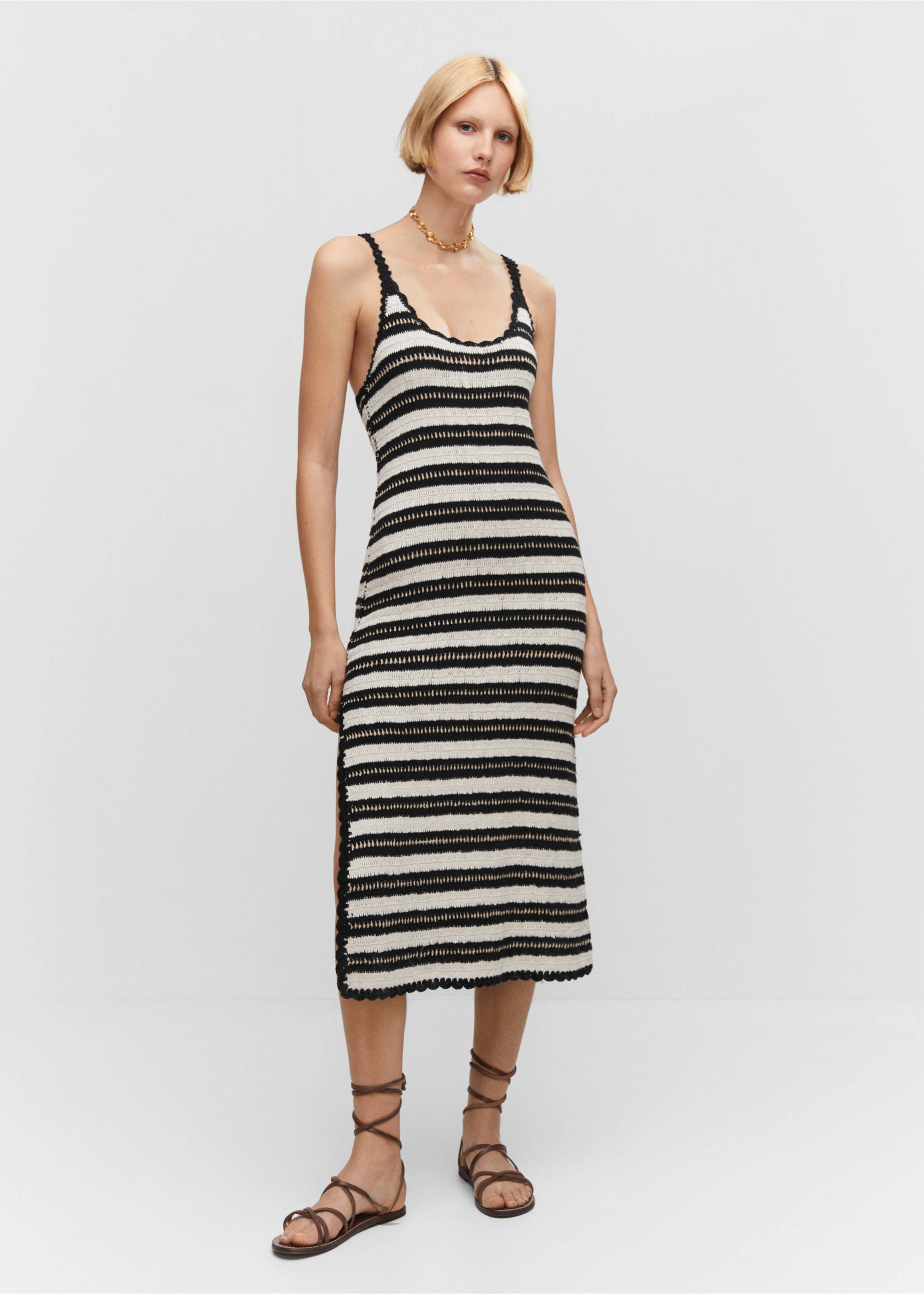 Striped crochet dress - General plane, Black. Ref: 57050256-00.