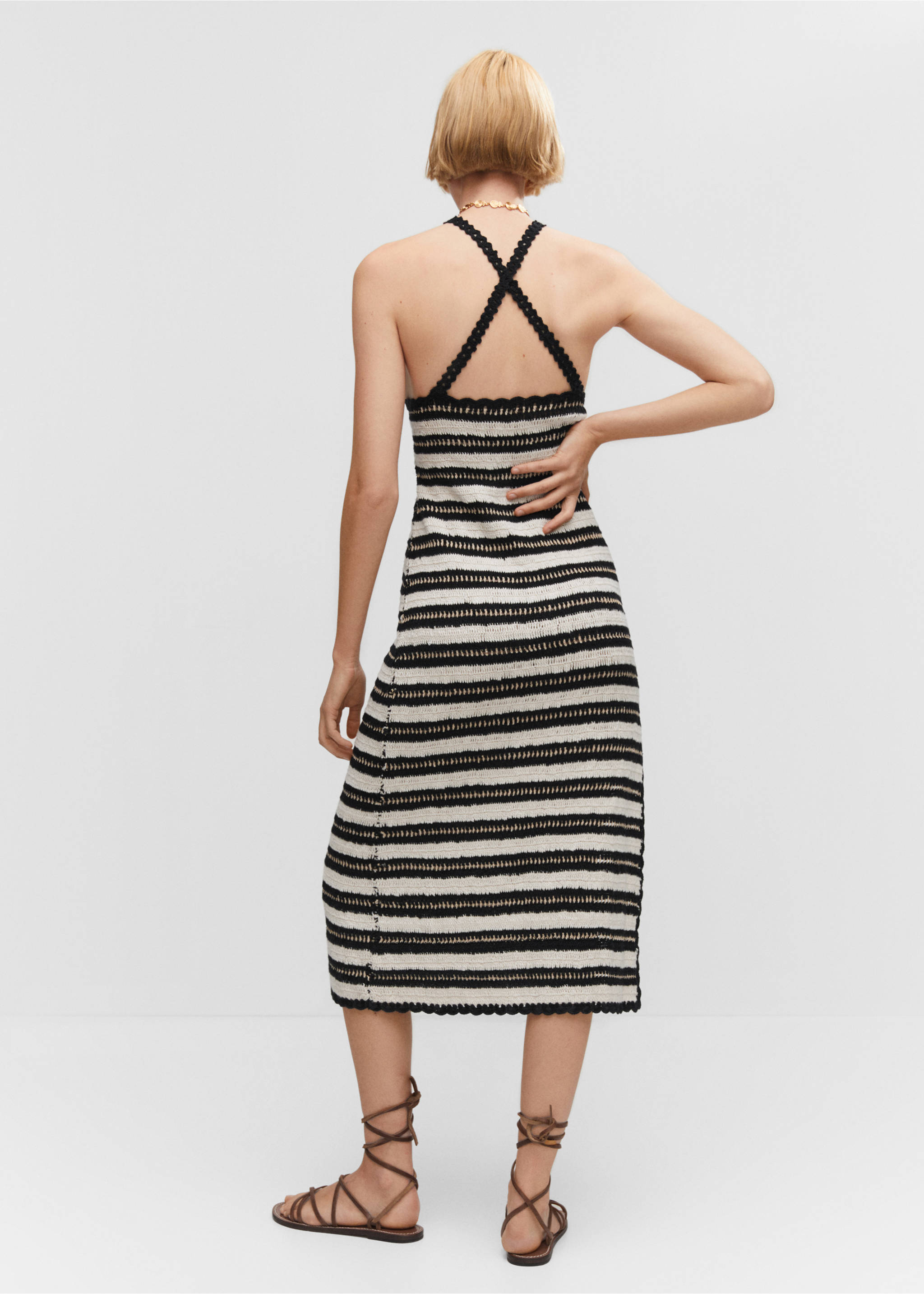 Striped crochet dress - Reverse of the article, Black. Ref: 57050256-00.