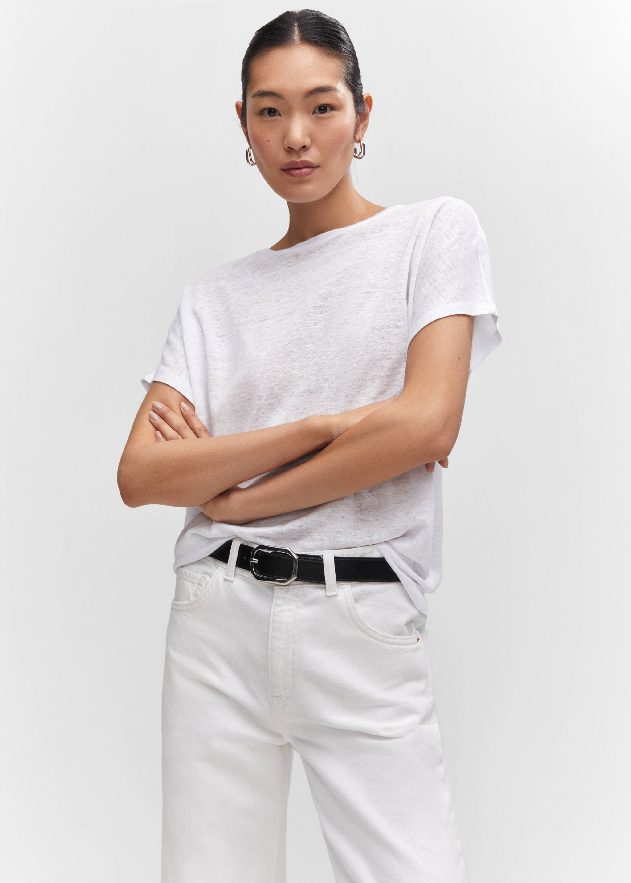 Oversized linen t-shirt - Medium plane, White. Ref: 57050262-00.