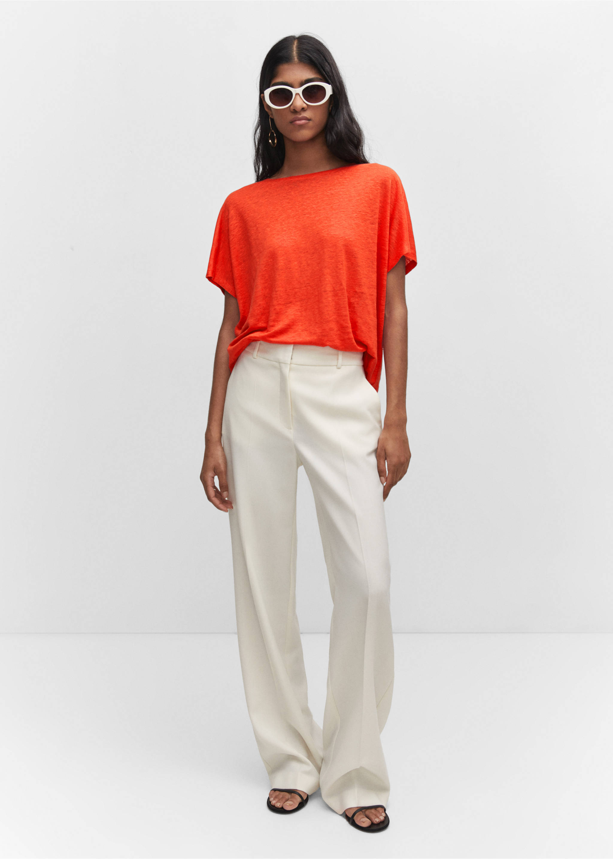 Oversized linen t-shirt - General plane, Orange. Ref: 57050262-00.