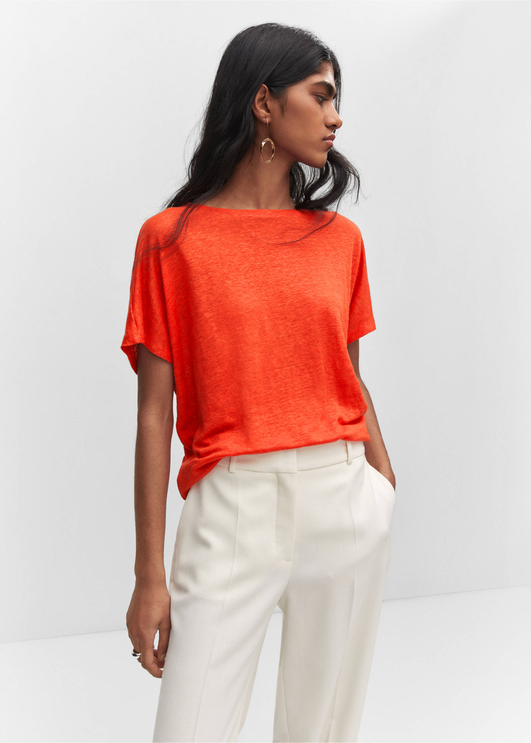 Oversized linen t-shirt - Medium plane, Orange. Ref: 57050262-00.