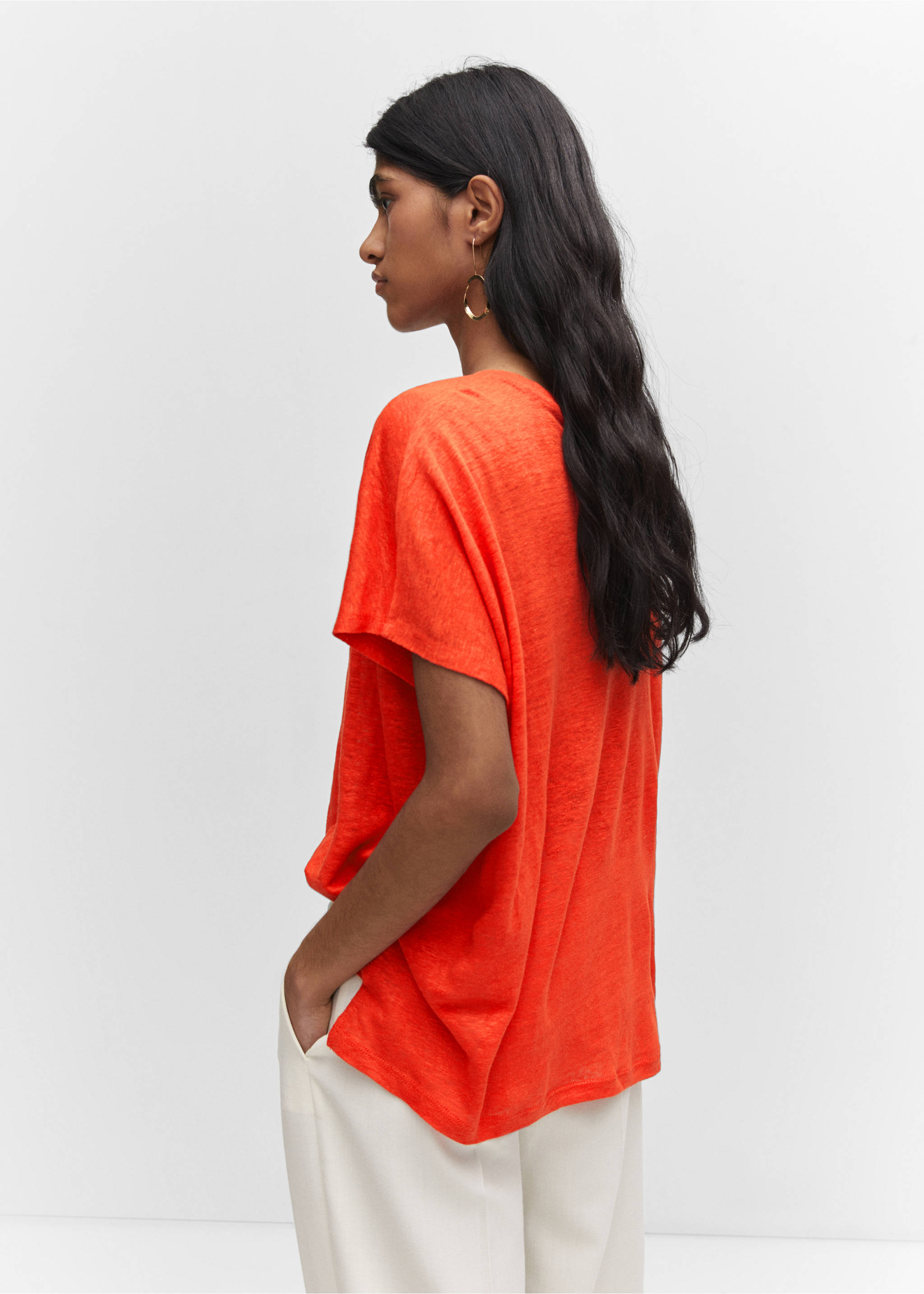 Oversized linen t-shirt - Reverse of the article, Orange. Ref: 57050262-00.