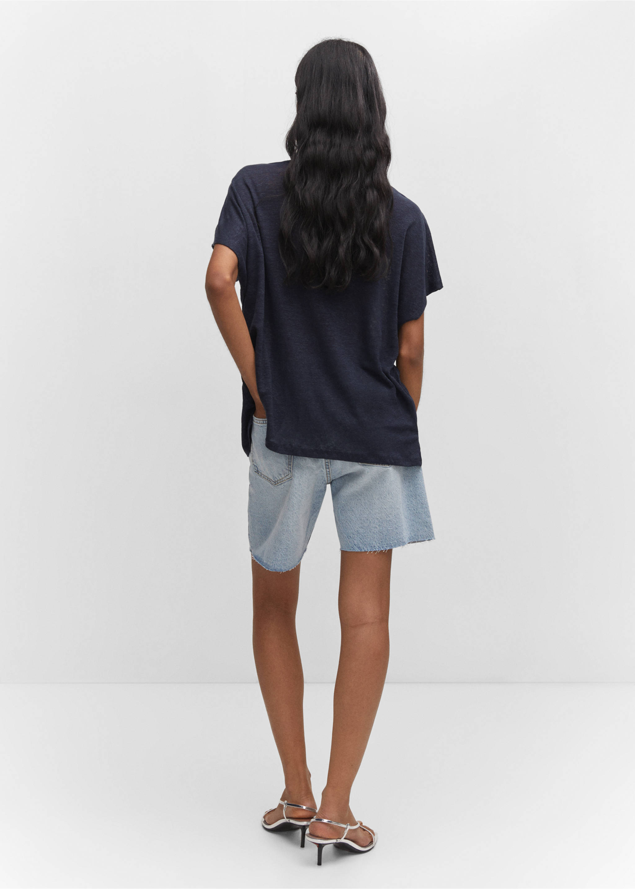 Oversized linen t-shirt - Reverse of the article, Dark Navy. Ref: 57050262-00.