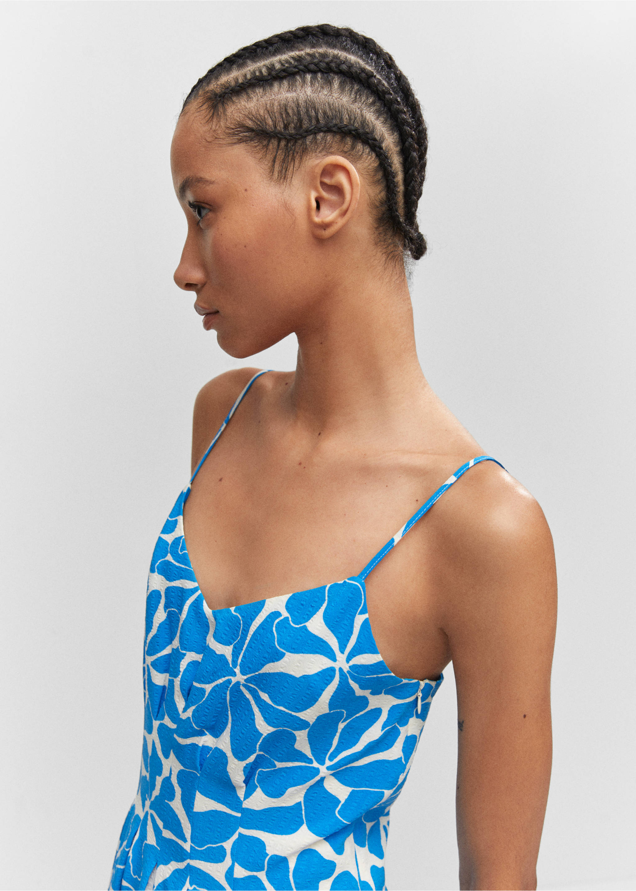 Spaghetti strap dress - Details of the article 1, Blue. Ref: 57050276-00.