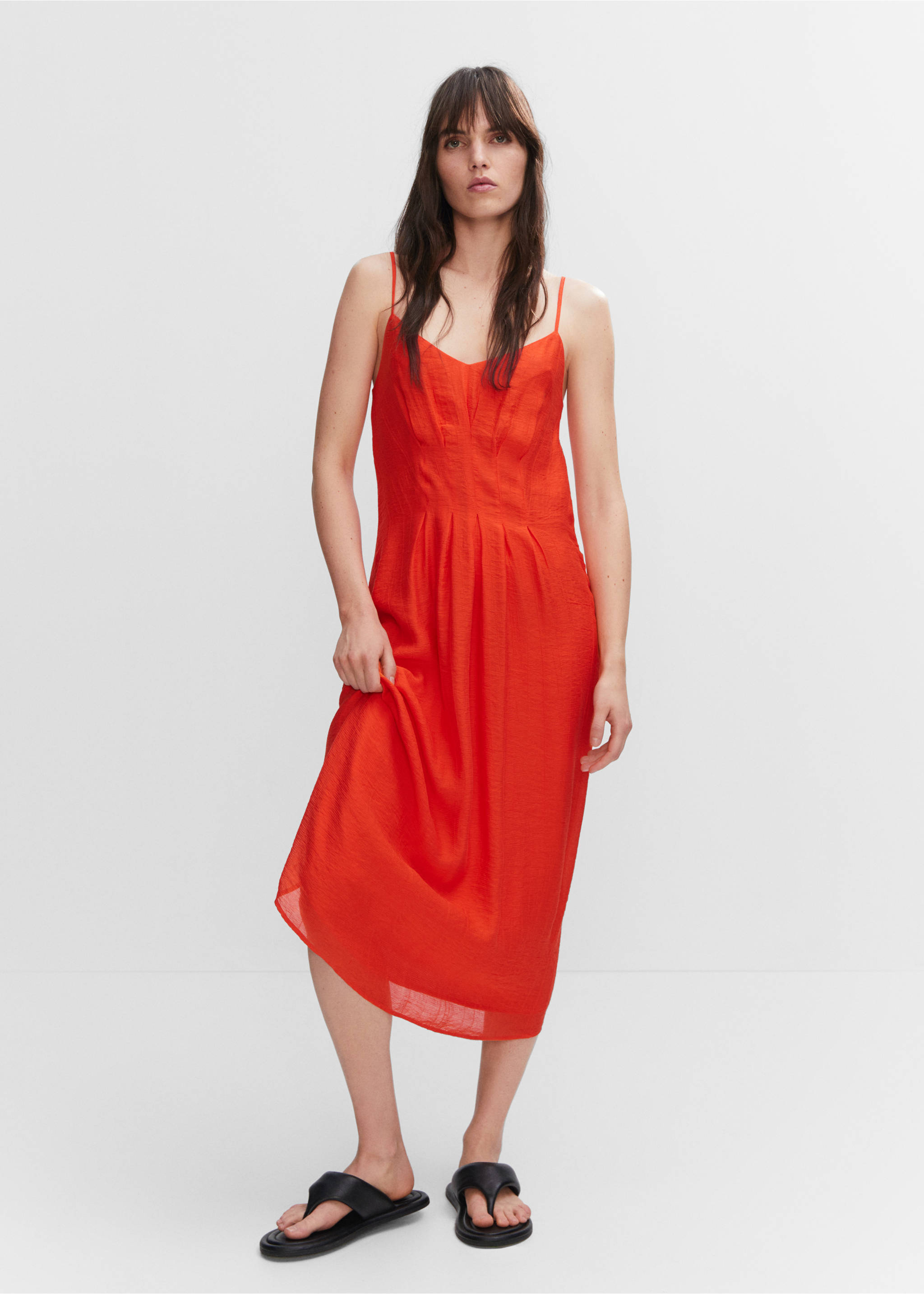 Spaghetti strap dress - General plane, Coral Red. Ref: 57050276-00.