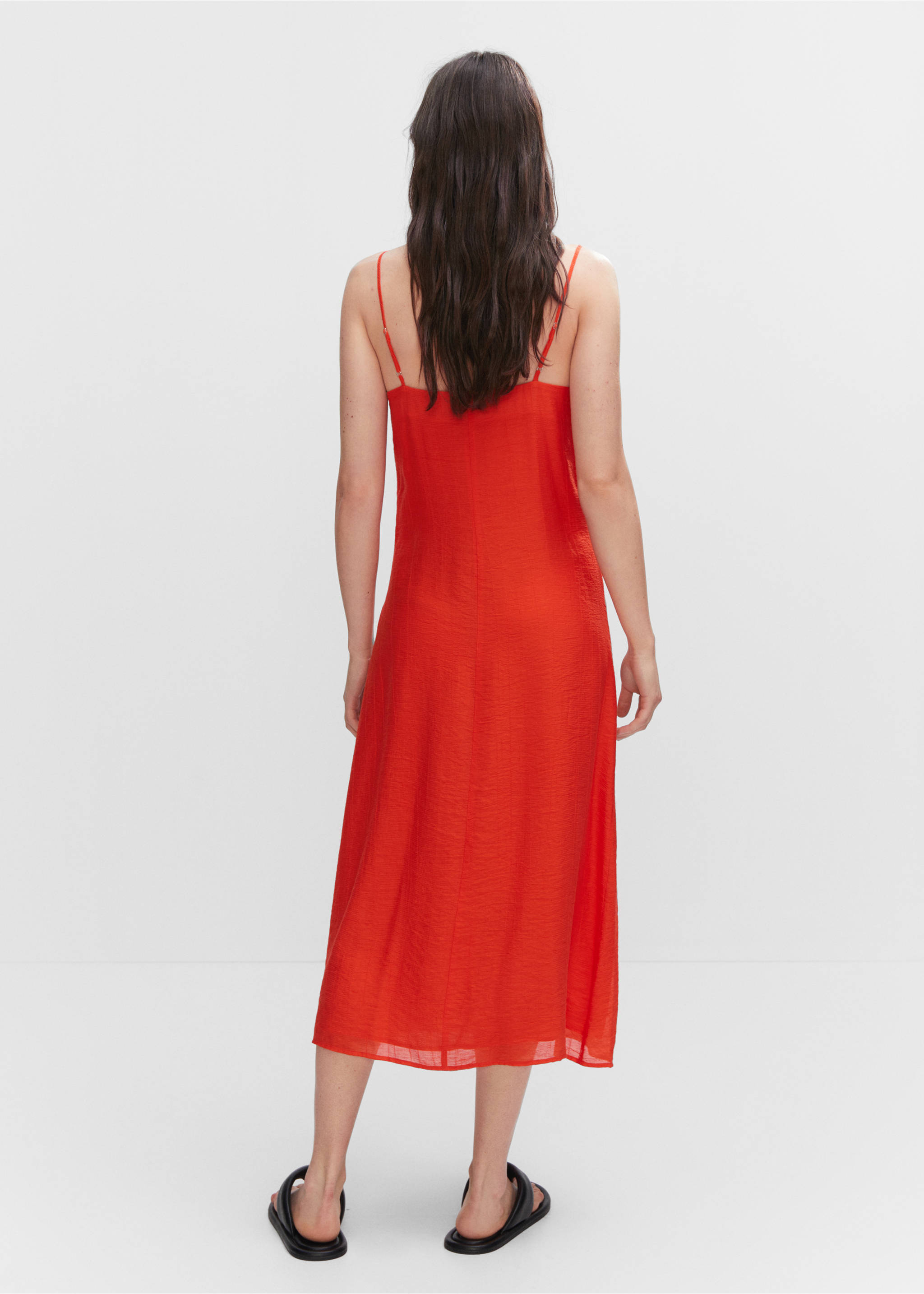 Spaghetti strap dress - Reverse of the article, Coral Red. Ref: 57050276-00.