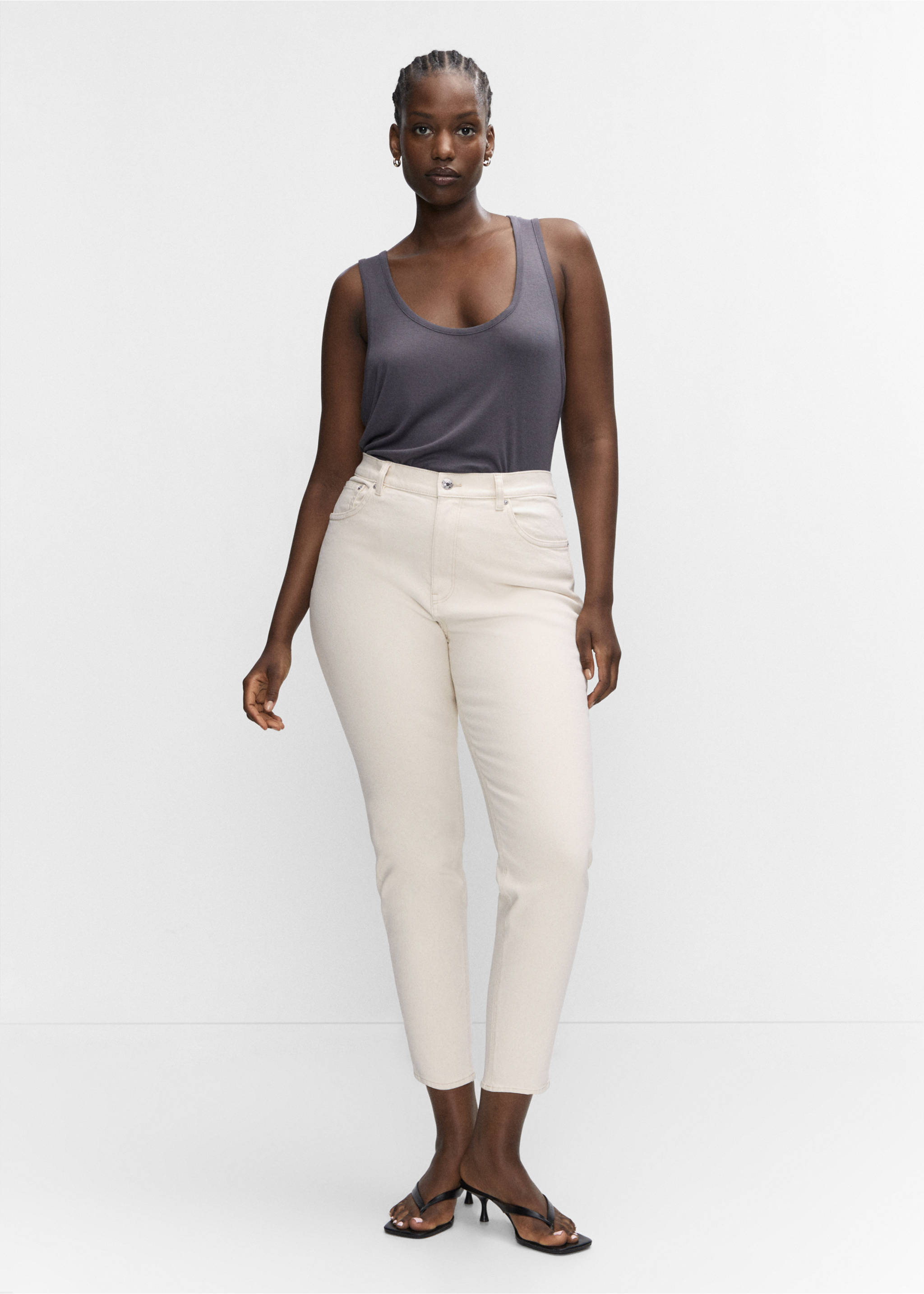 Jeans Newmom confort tiro alto - Detalle del artículo 3, Blanco roto. Ref: 57050290-00.
