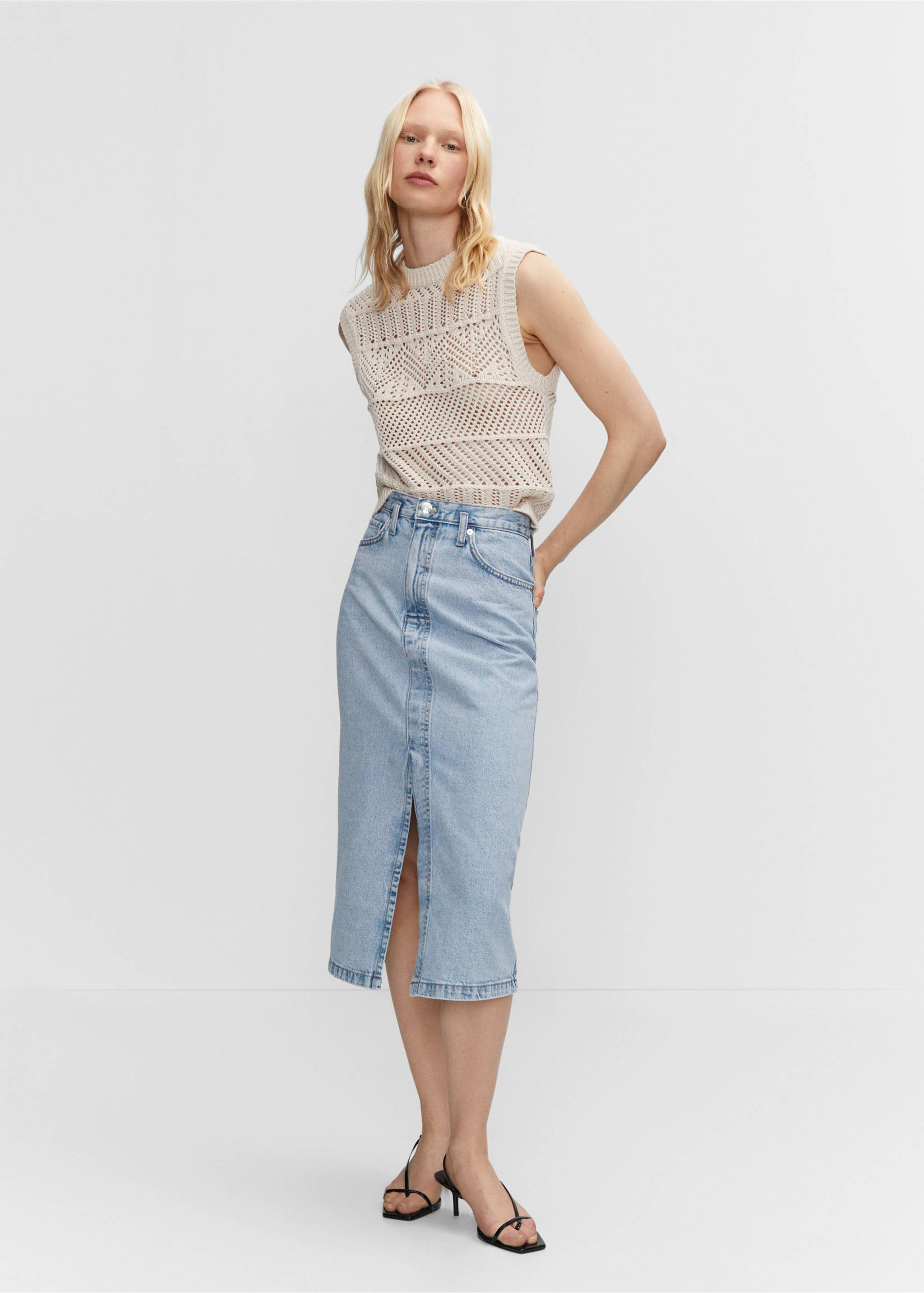 Denim midi-skirt - General plane, Light Blue. Ref: 57050335-00.