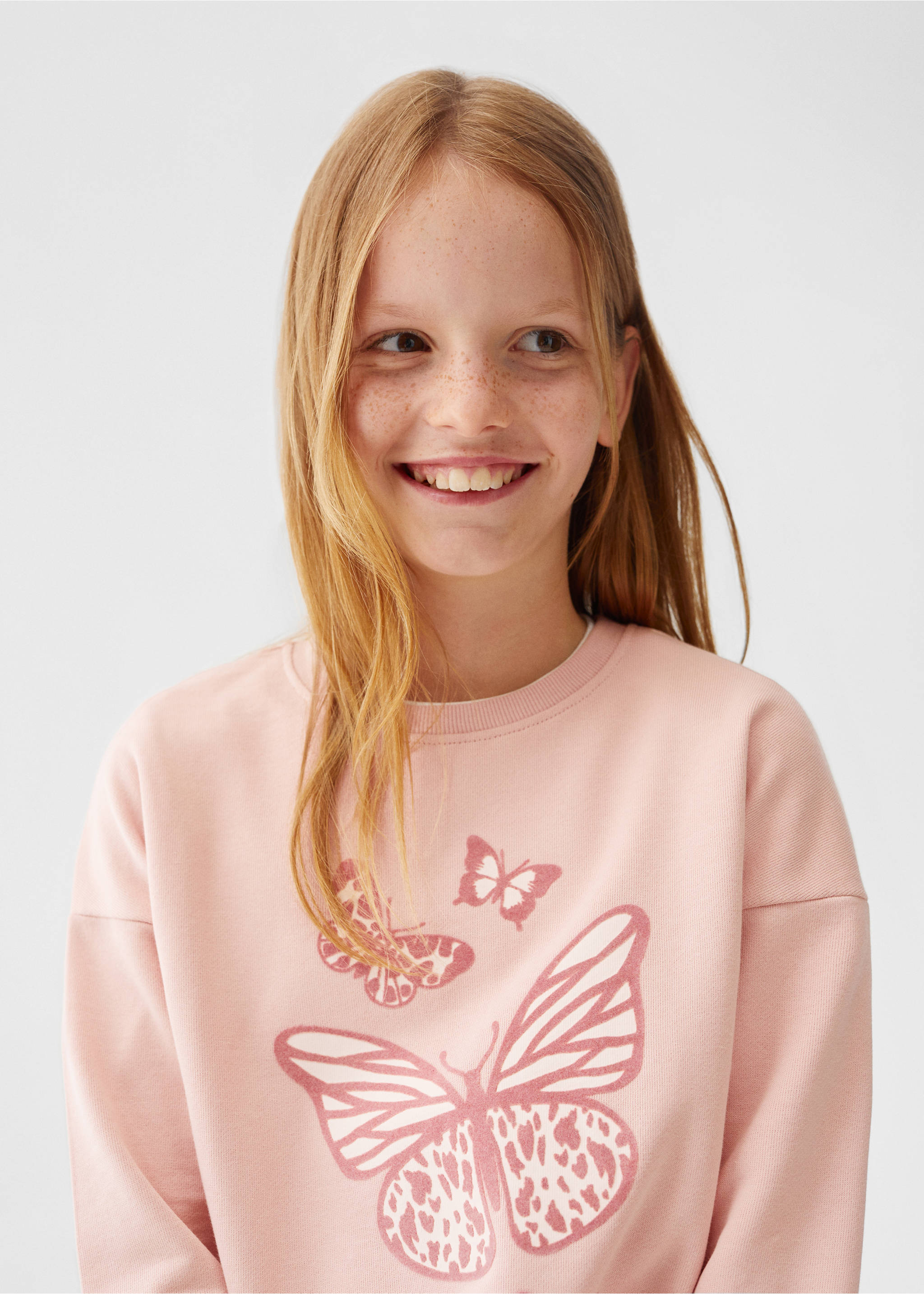 Printed cotton sweatshirt - Details of the article 1, Pink. Ref: 57052521-00.