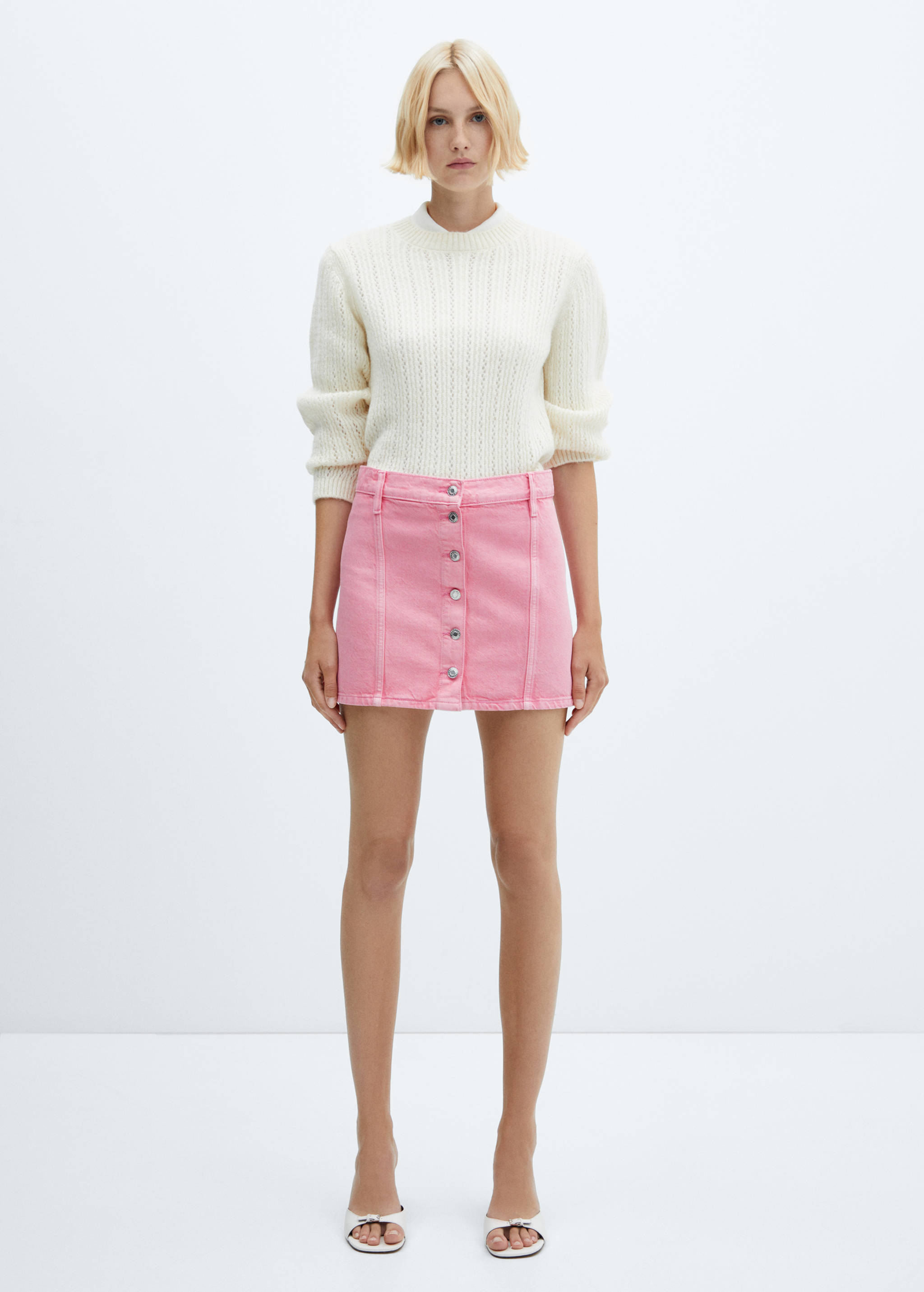 Denim mini-skirt with buttons - General plane