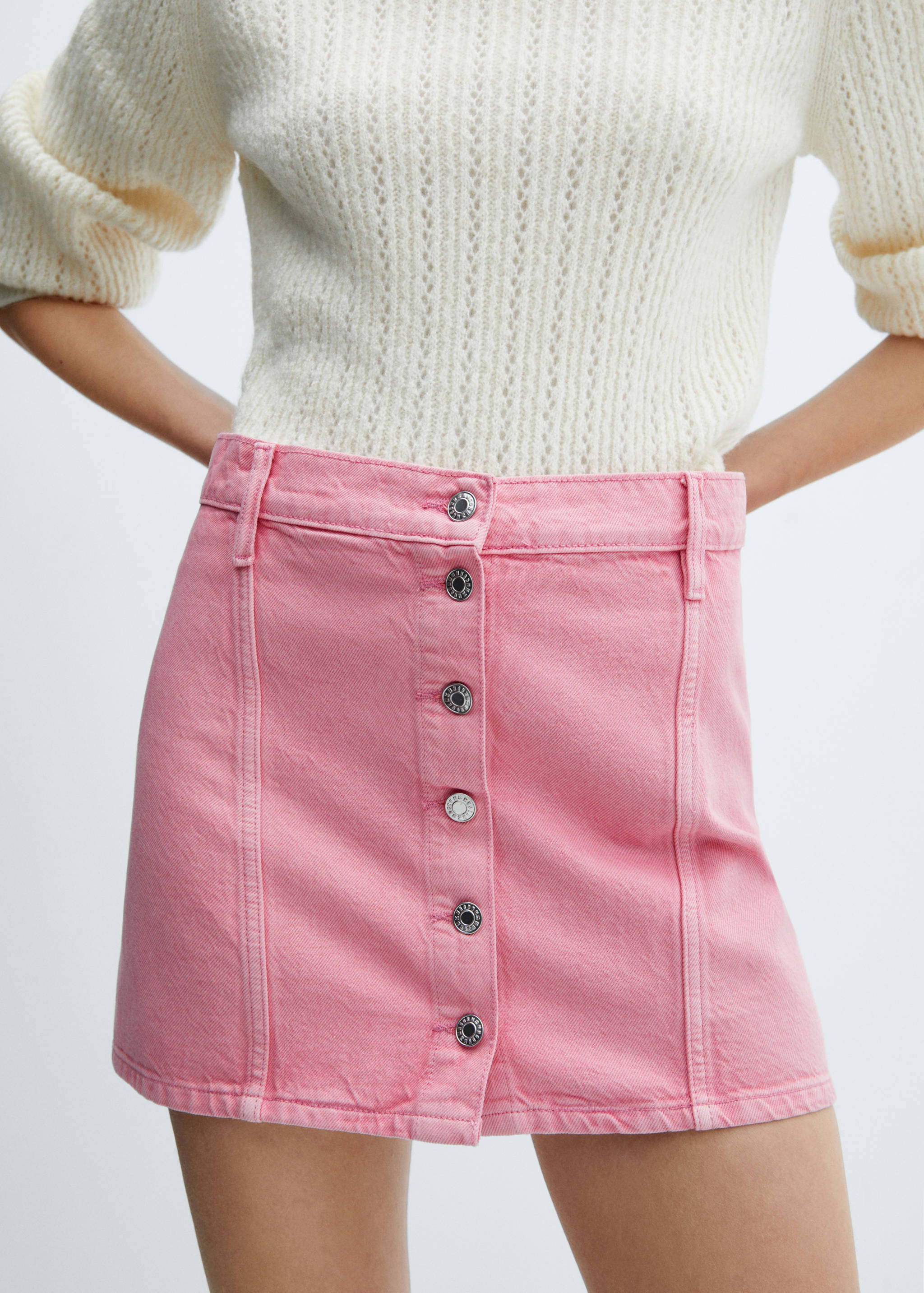 Denim mini-skirt with buttons - Details of the article 1