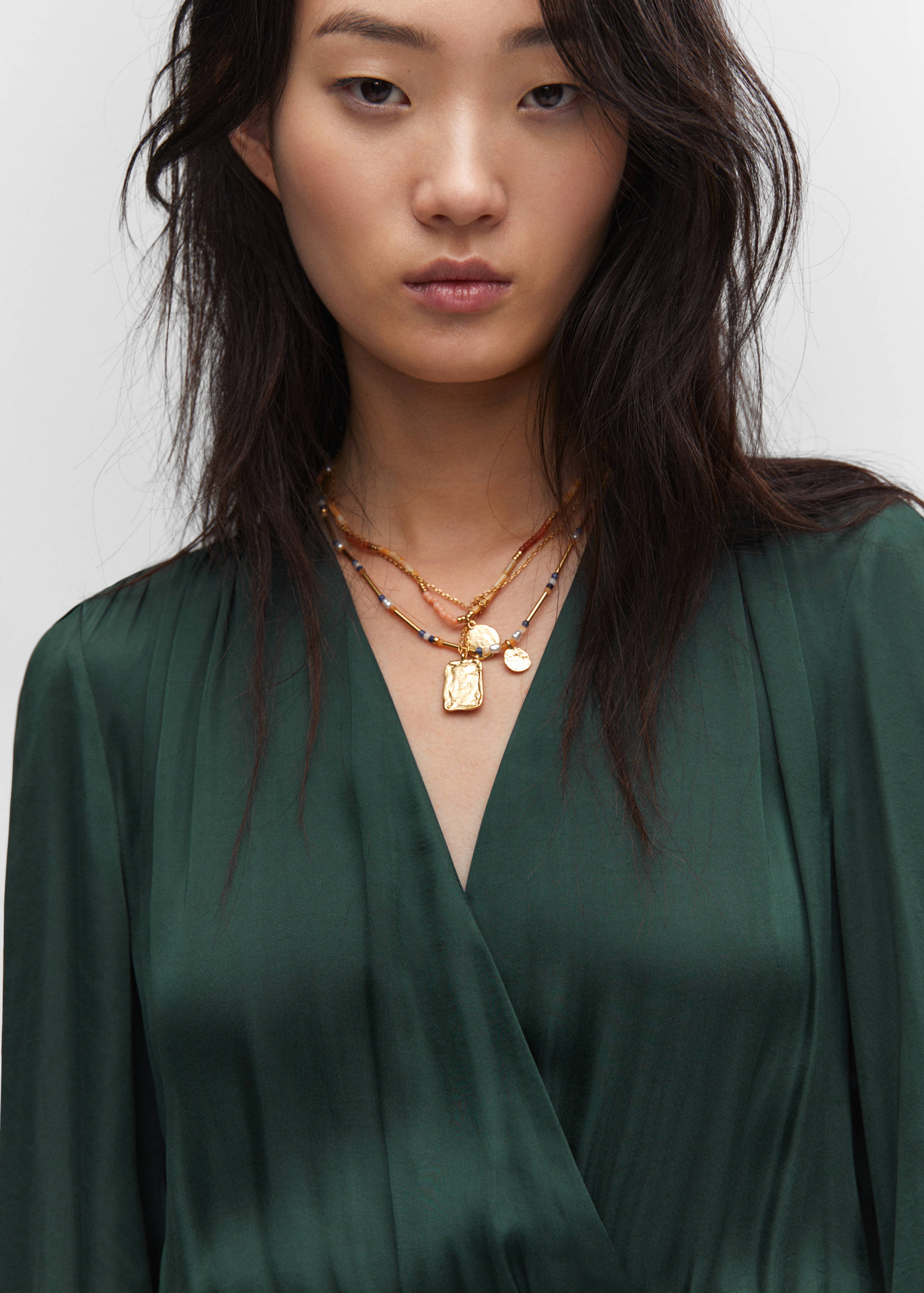 包裹式缎面连身裙 - null