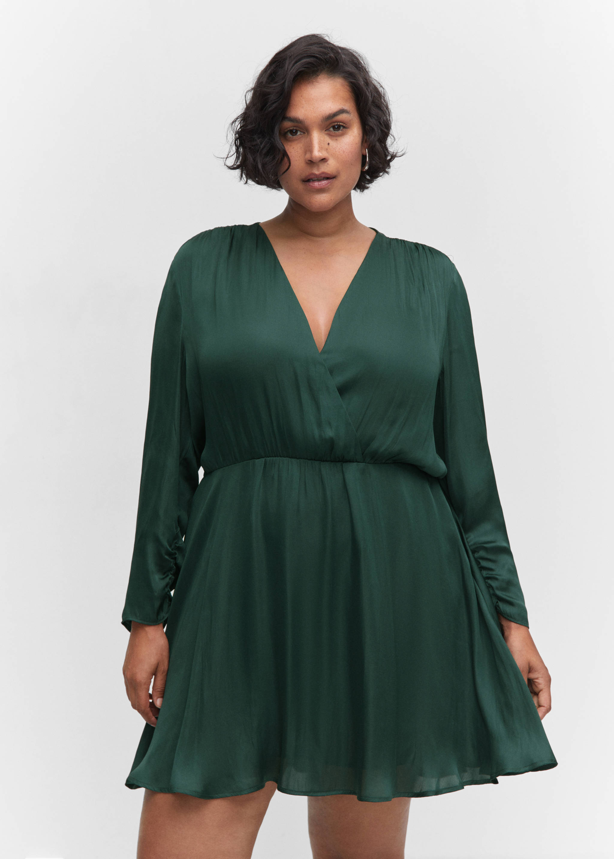 包裹式缎面连身裙 - null