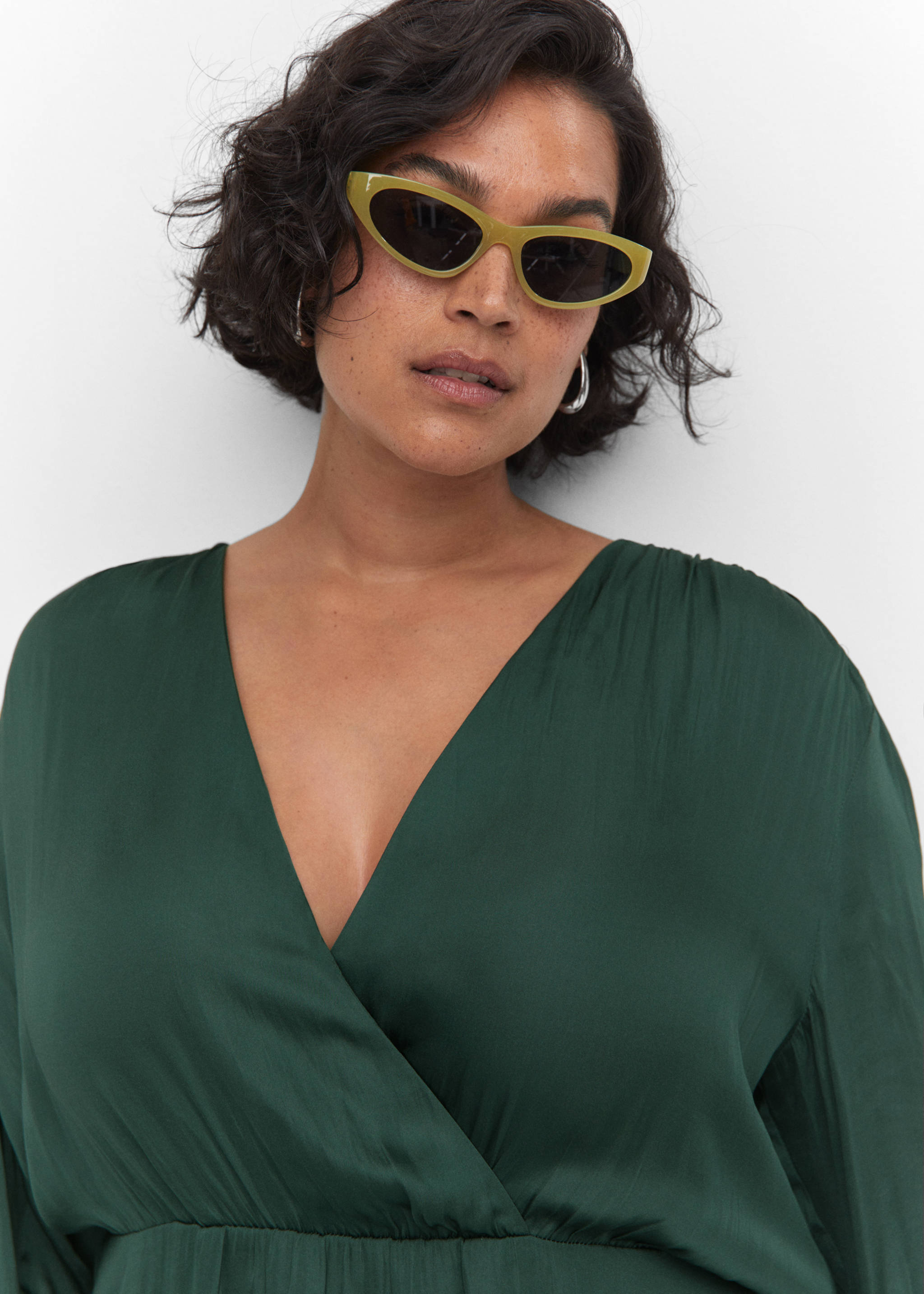 包裹式缎面连身裙 - null