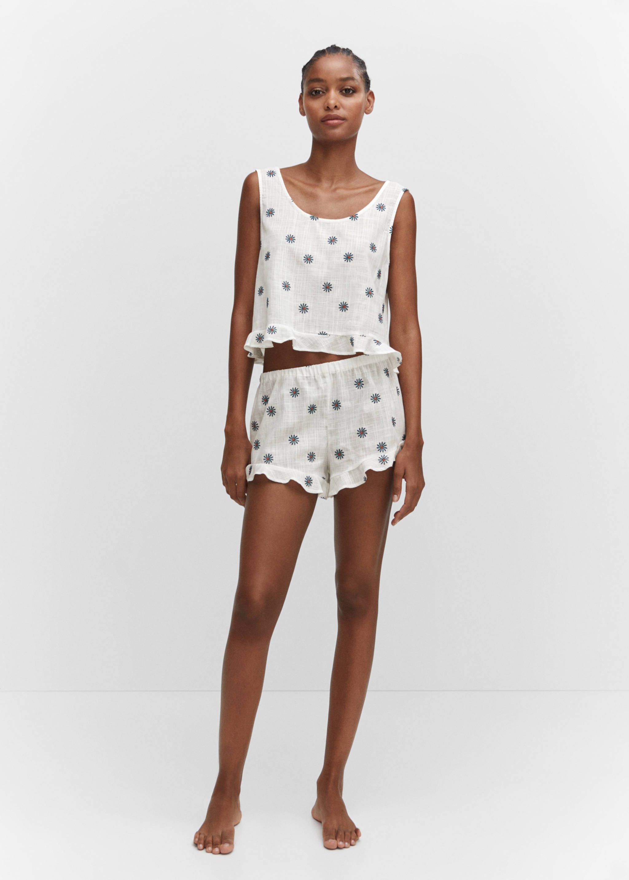 Floral embroidered pyjama shorts - General plane