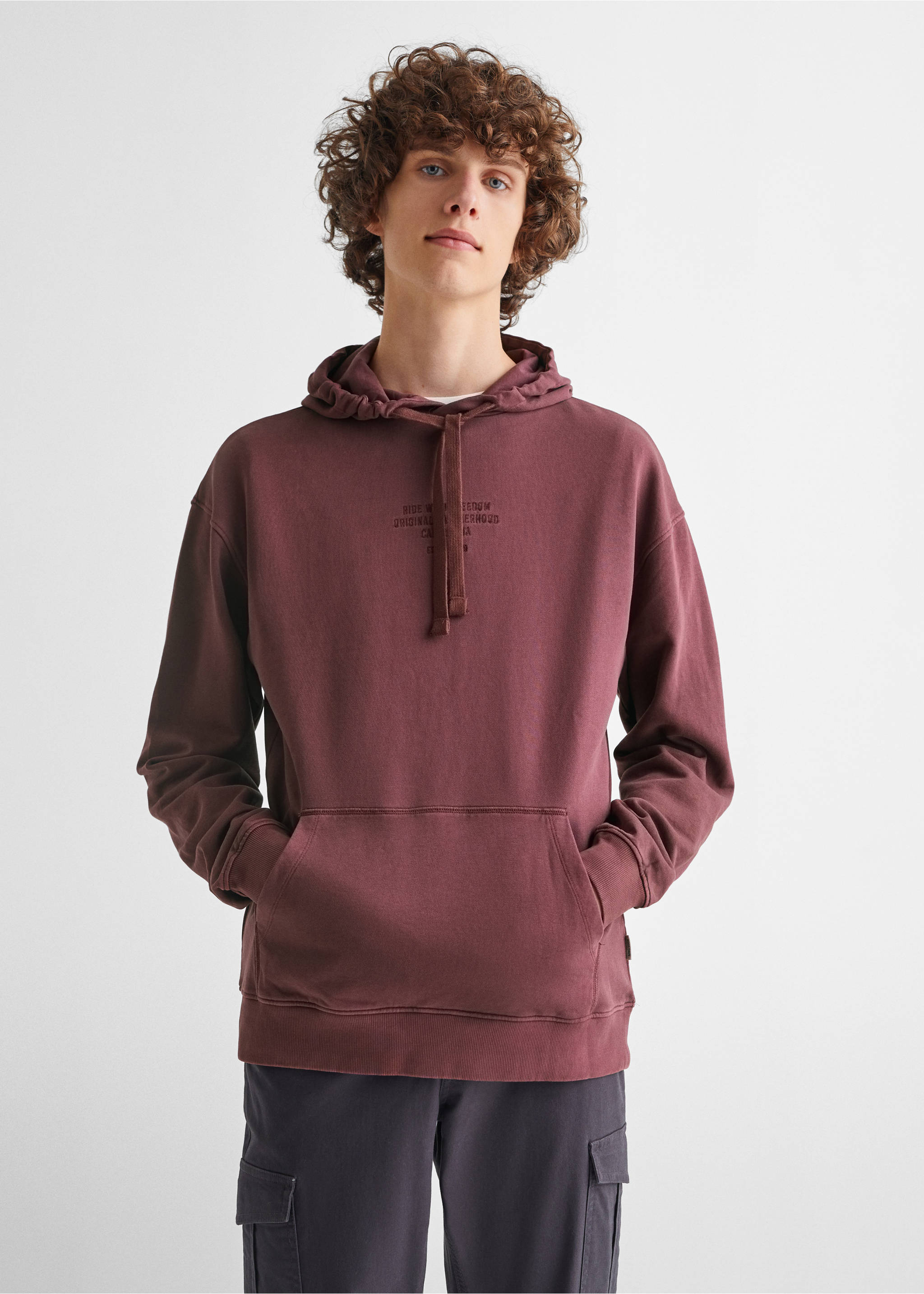 Printed message sweatshirt - Medium plane, Burgundy. Ref: 57054774-00.