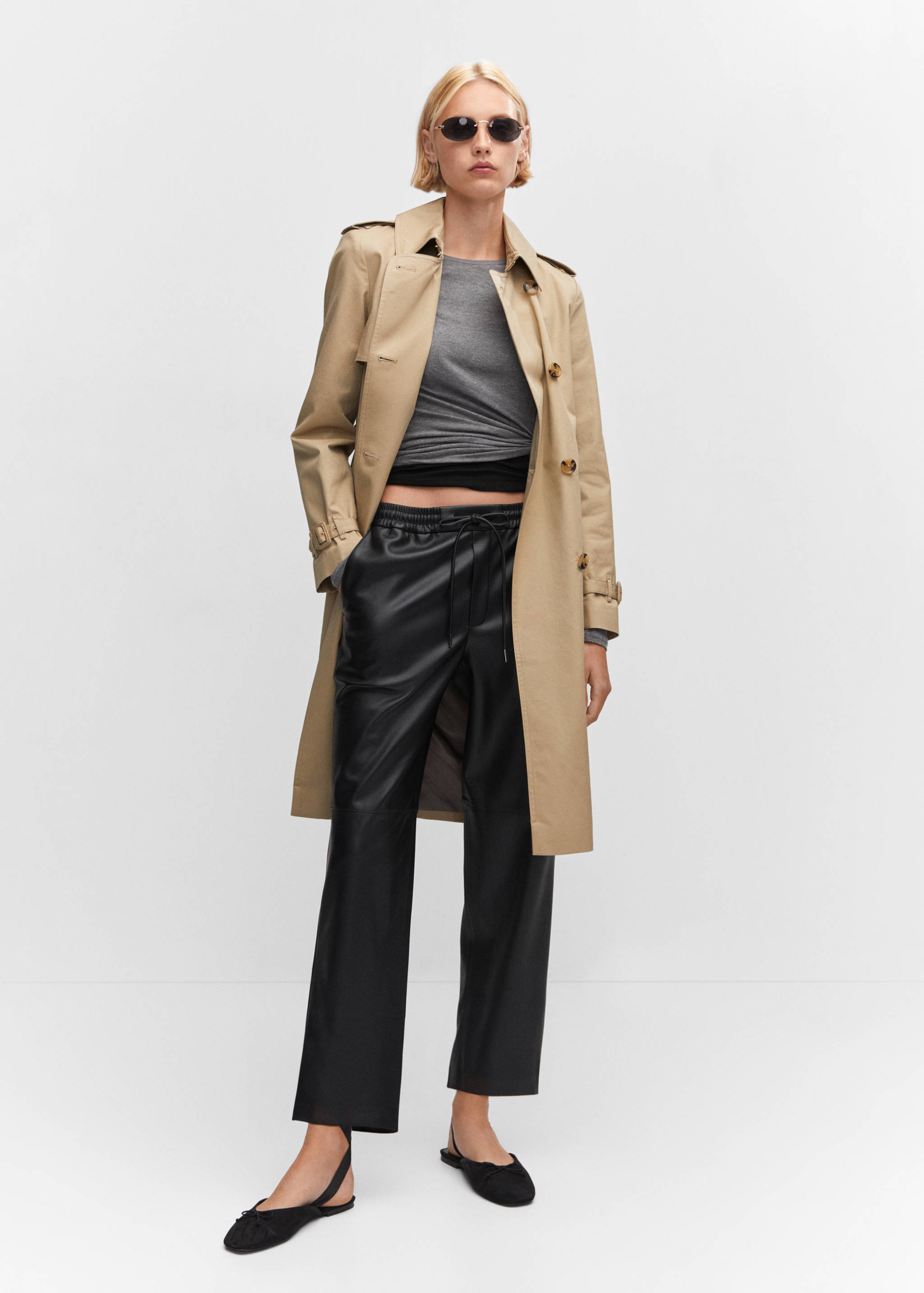 Faux-leather trousers with elastic waist - General plane