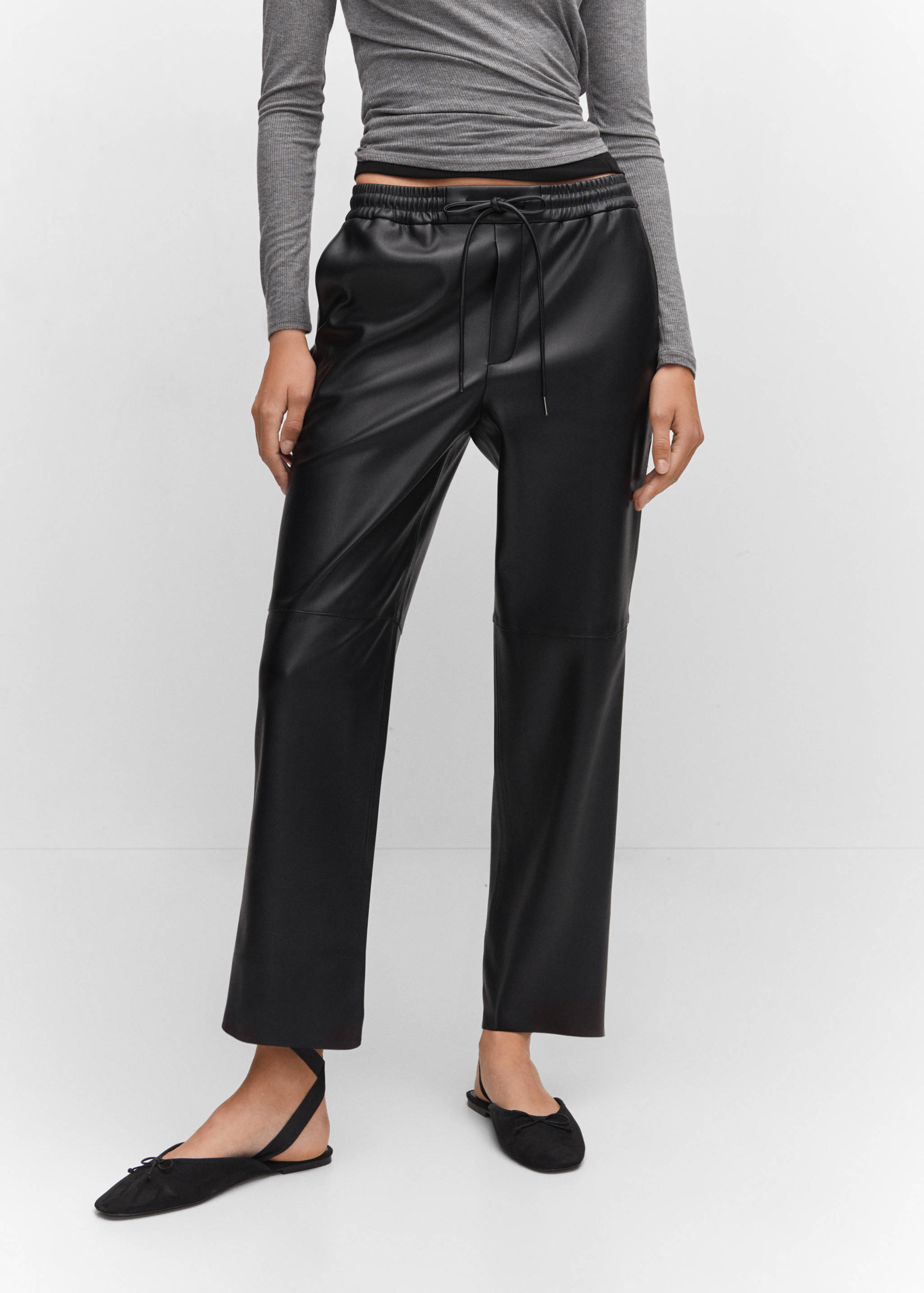 Faux-leather trousers with elastic waist - Medium plane