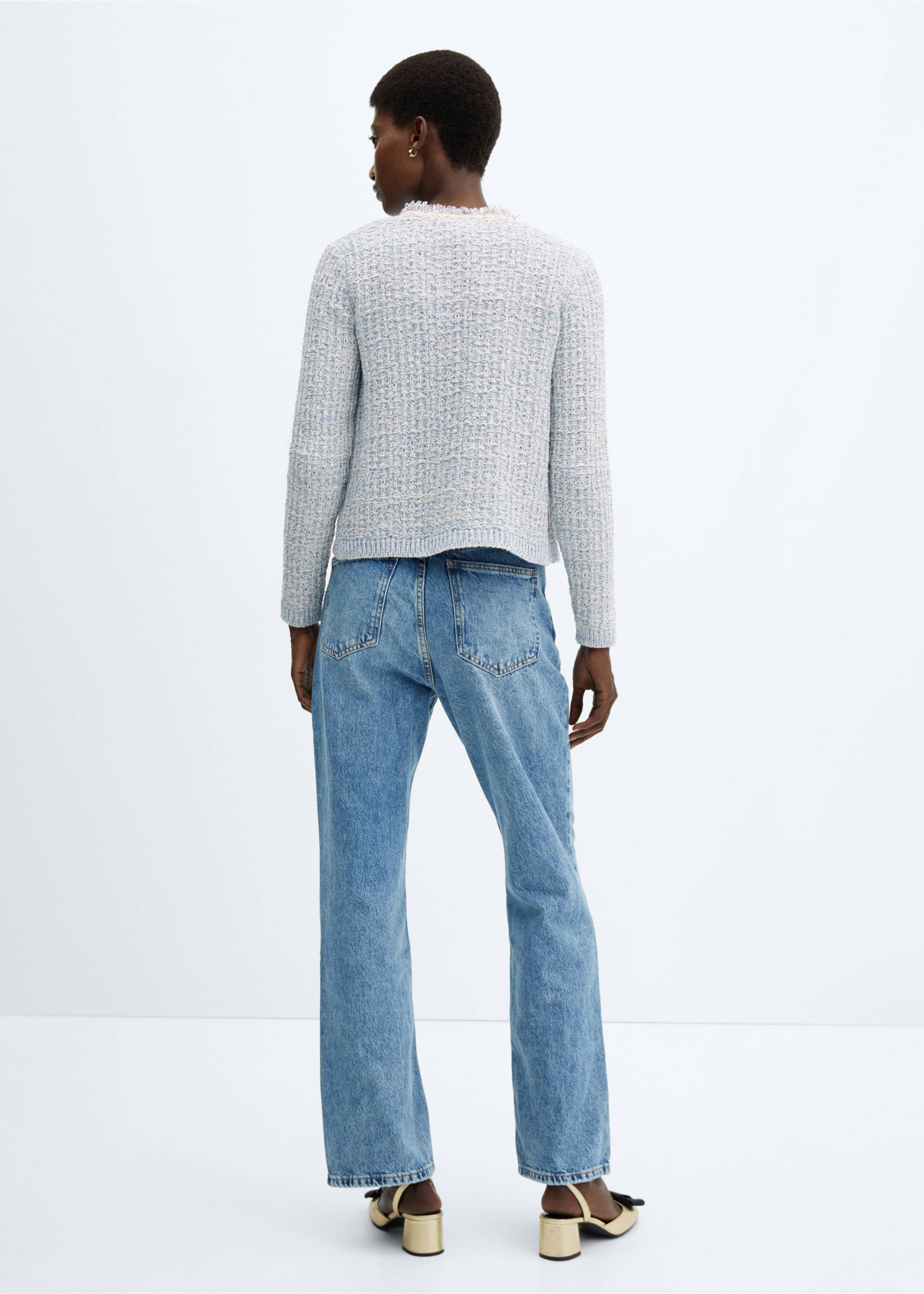 Tweed cardigan with jewel button - Reverse of the article, Sky Blue. Ref: 57055806-00.