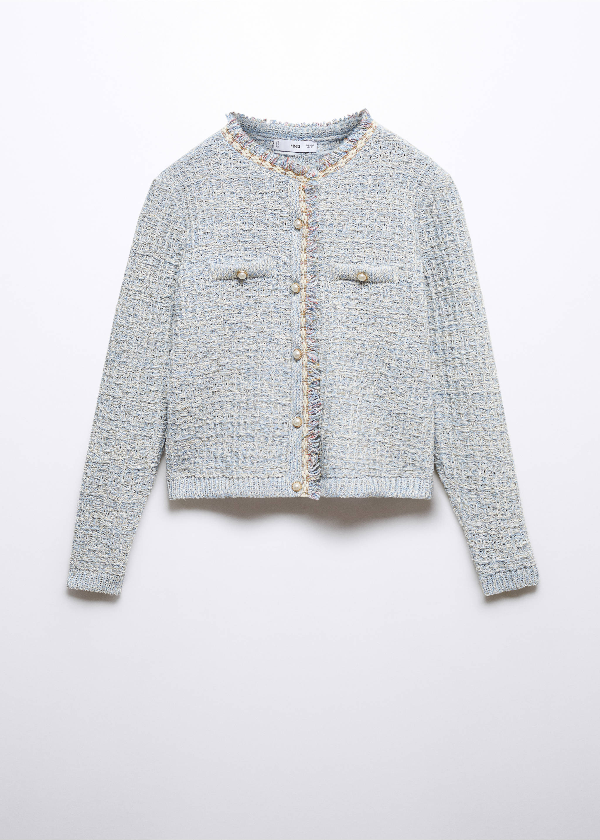 Tweed cardigan with jewel button - Article without model, Sky Blue. Ref: 57055806-00.
