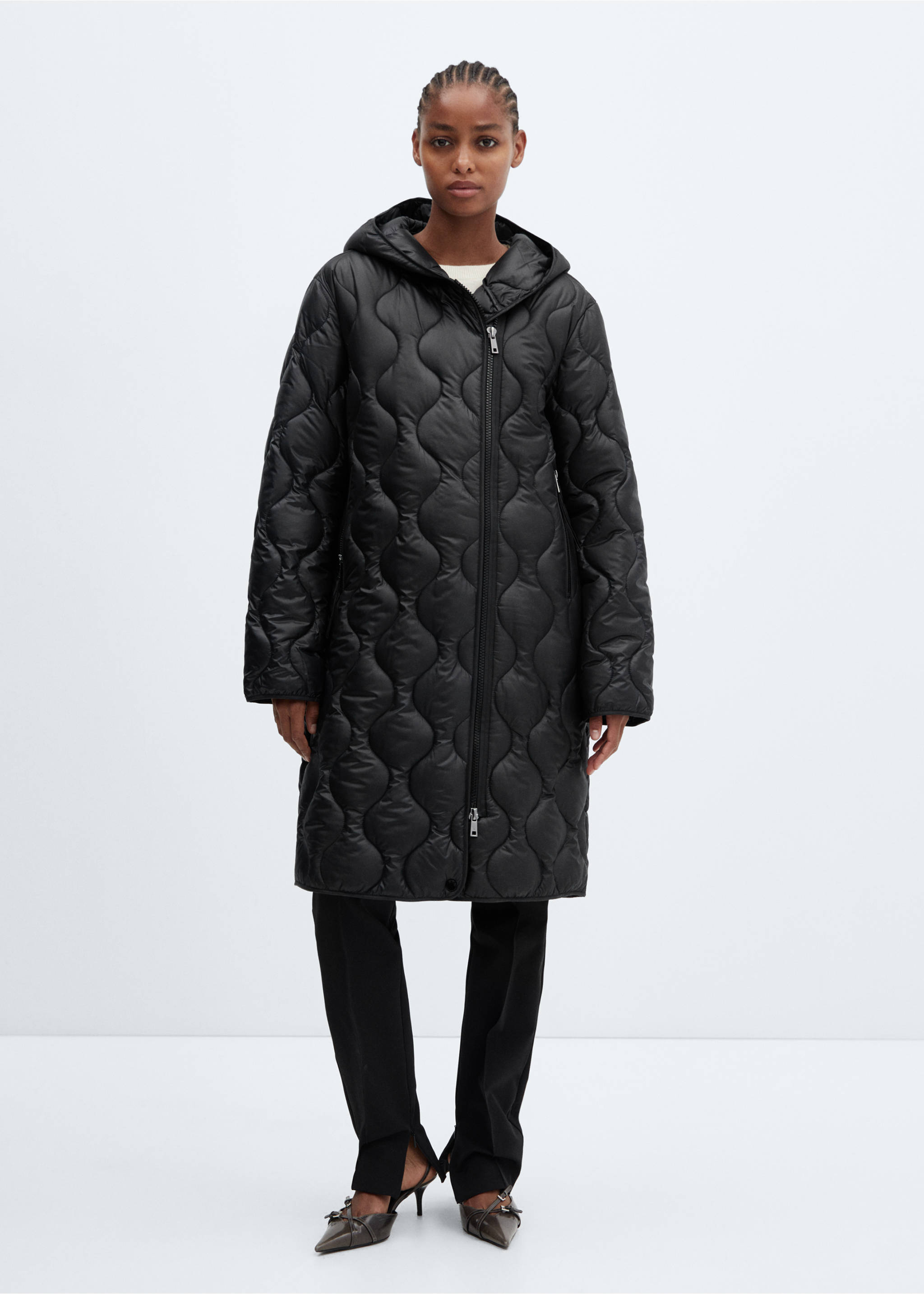 Anorak matelassé à capuche - Plan général, Noir. Ref: 57055949-00.