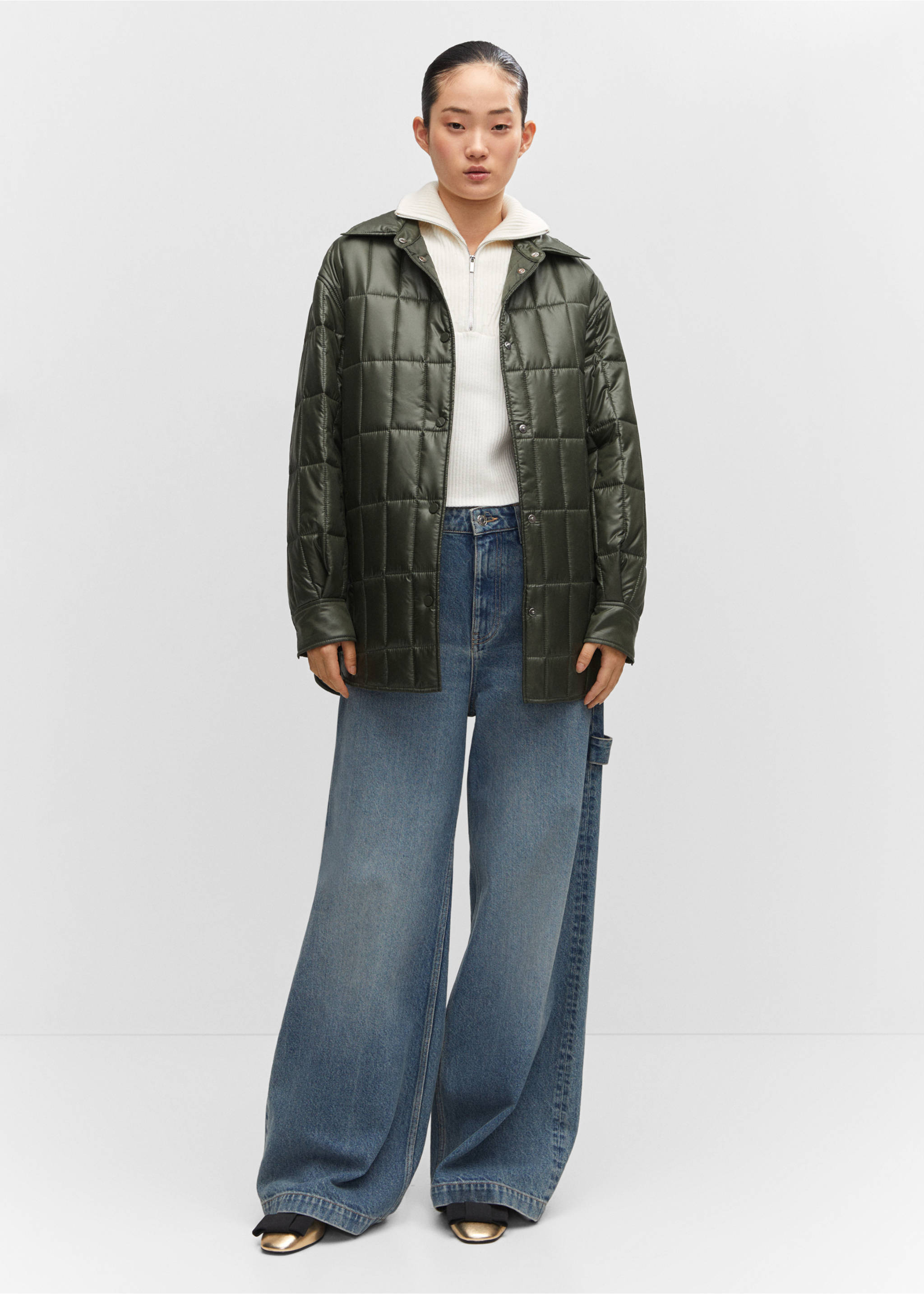 Quilted anorak with shirt collar - General plane, Khaki. Ref: 57055950-00.