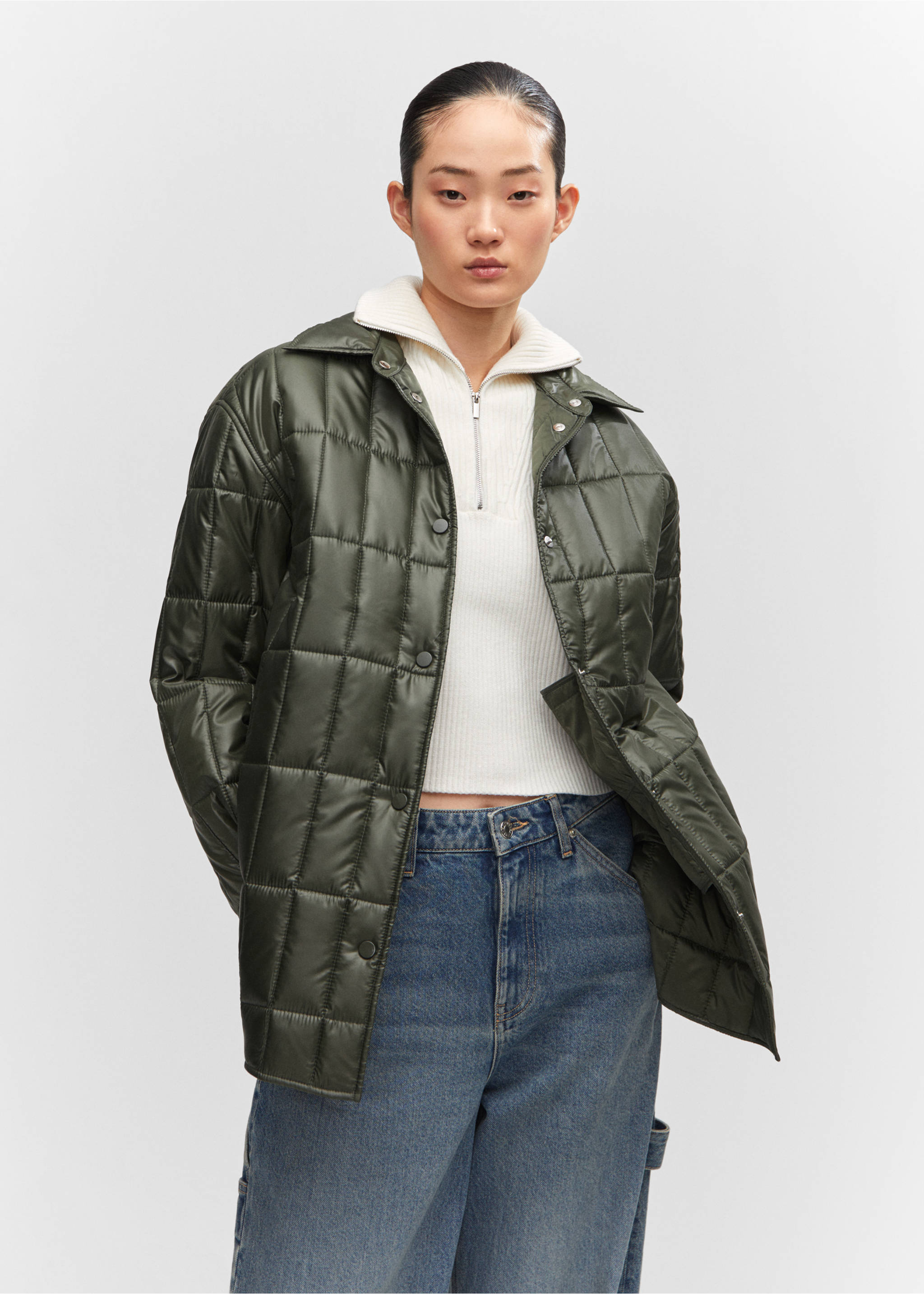 Quilted anorak with shirt collar - Medium plane, Khaki. Ref: 57055950-00.