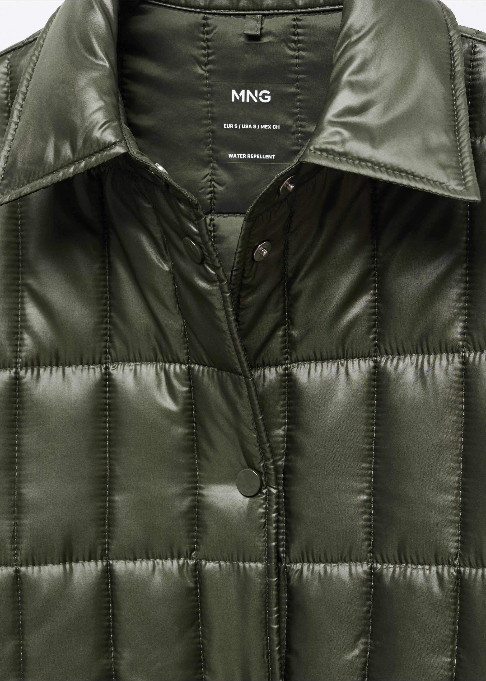 Quilted anorak with shirt collar - Details of the article 8, Khaki. Ref: 57055950-00.