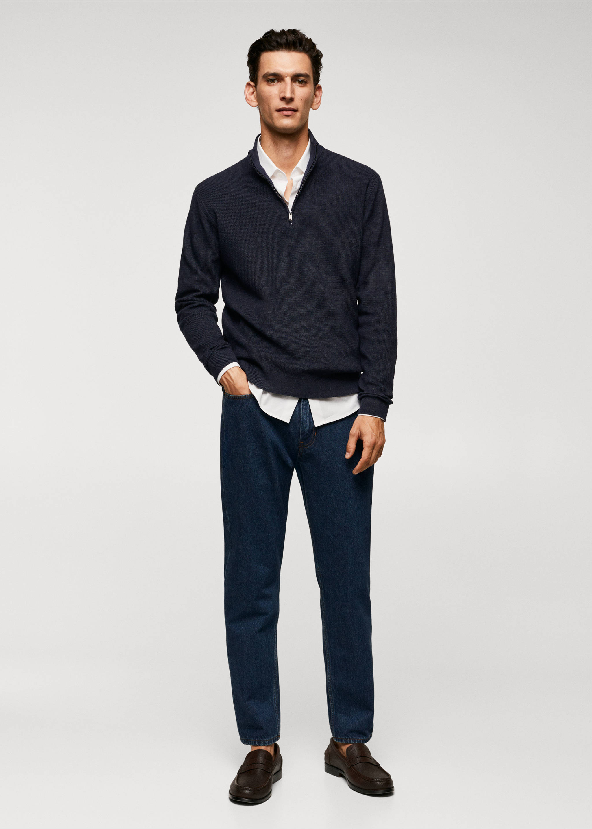 Pullover collo perkins a imbuto - Piano generale, Navy. Ref: 57055957-00.
