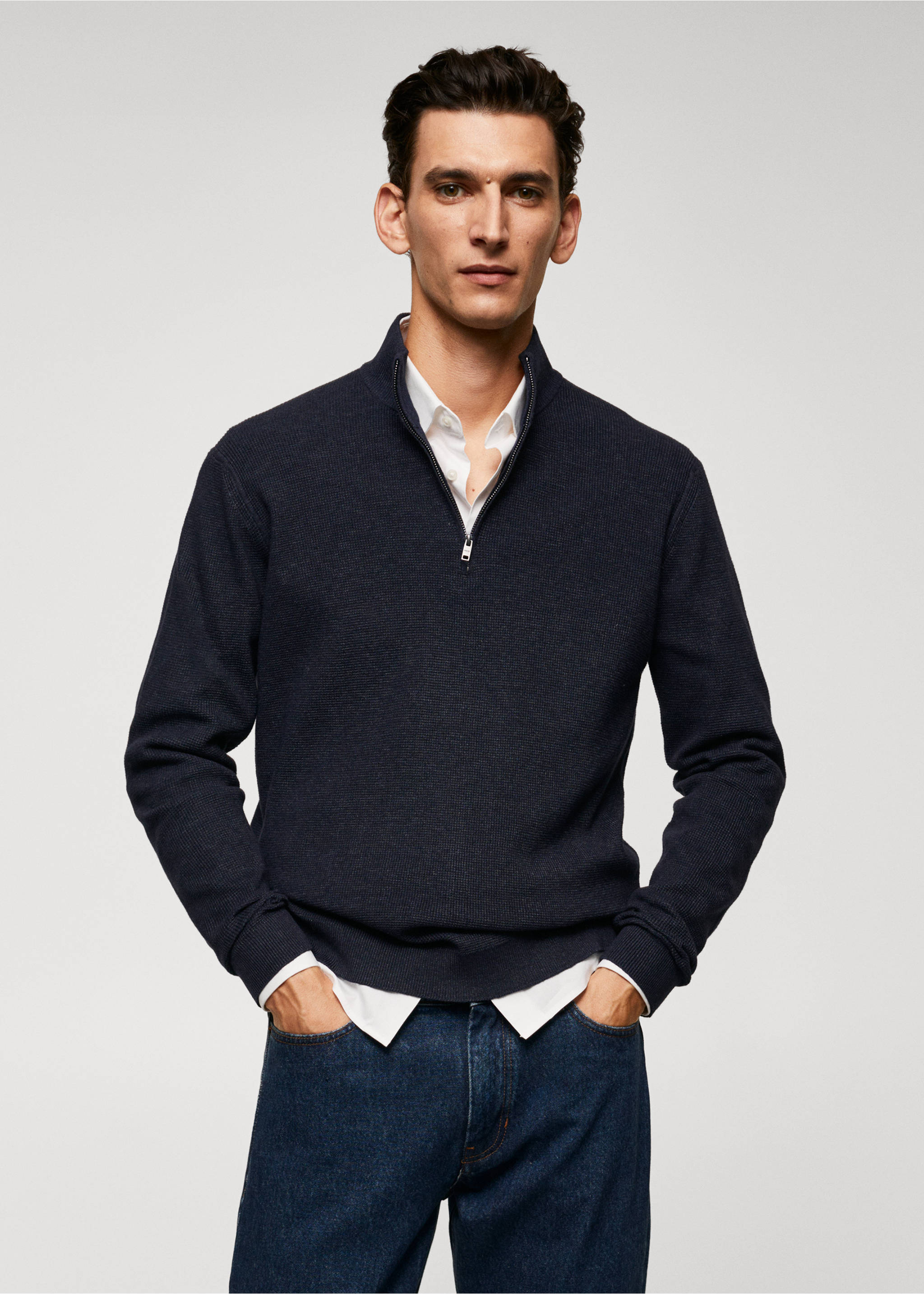 Pullover collo perkins a imbuto - Piano medio, Navy. Ref: 57055957-00.