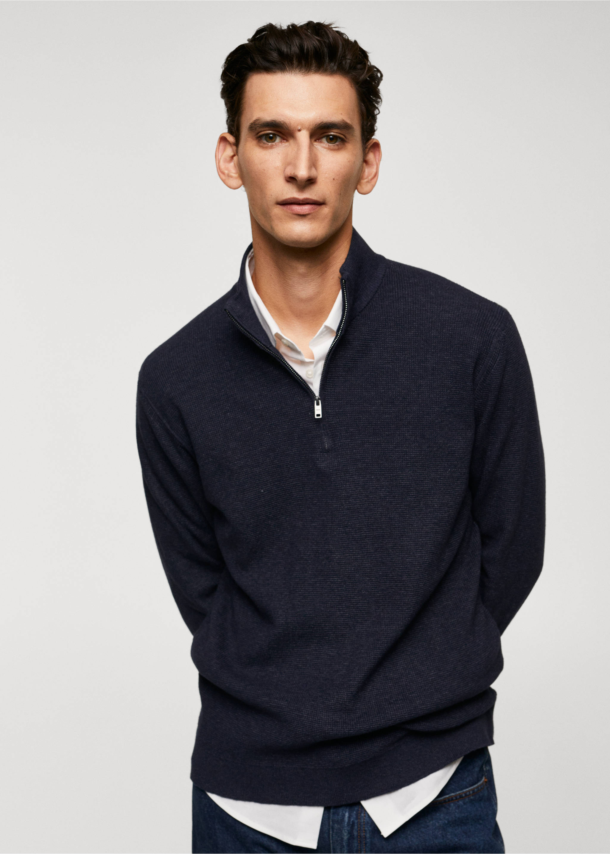 Pullover collo perkins a imbuto - Dettaglio dell'articolo 1, Navy. Ref: 57055957-00.