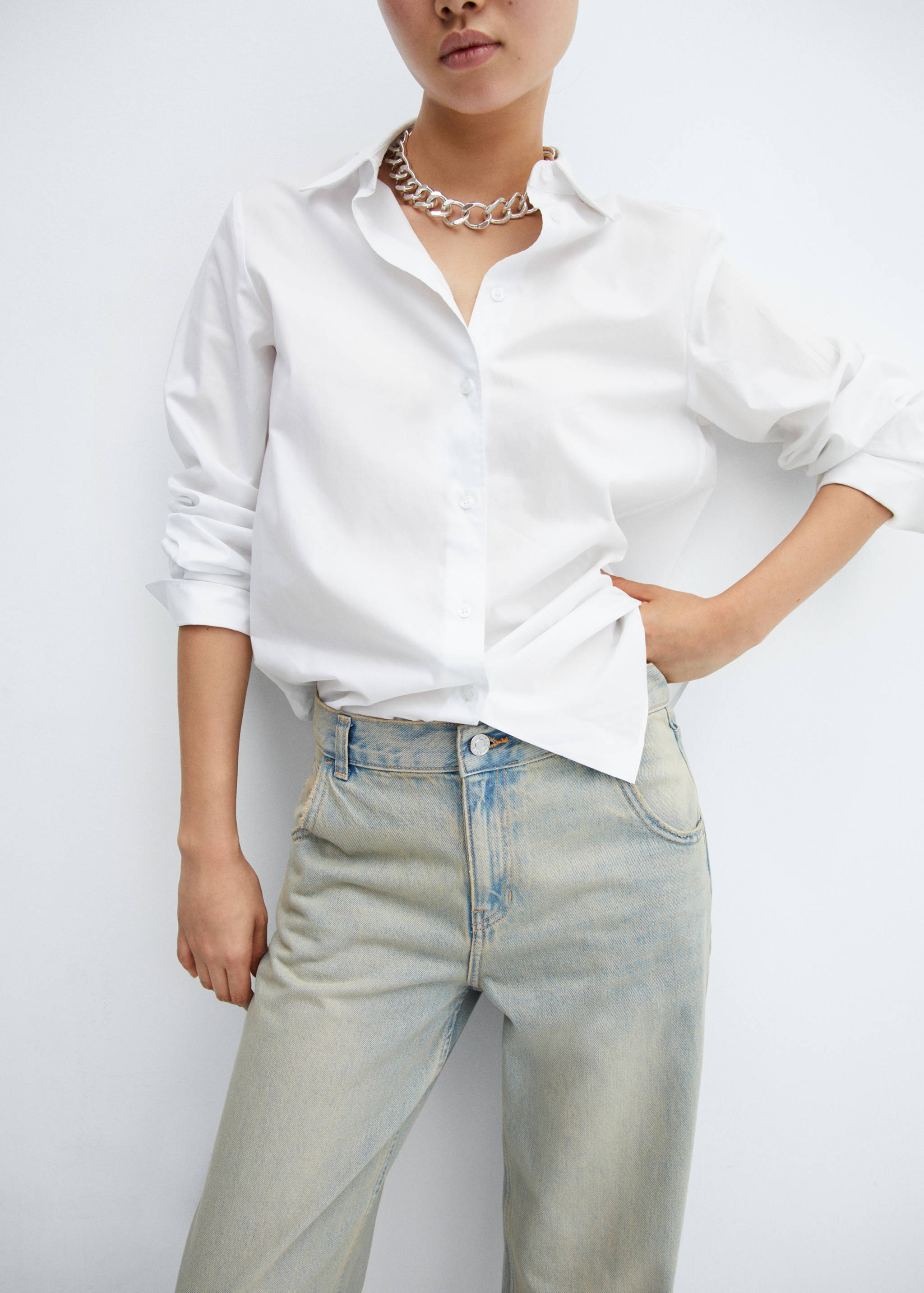 低腰阔腿牛仔裤 - null