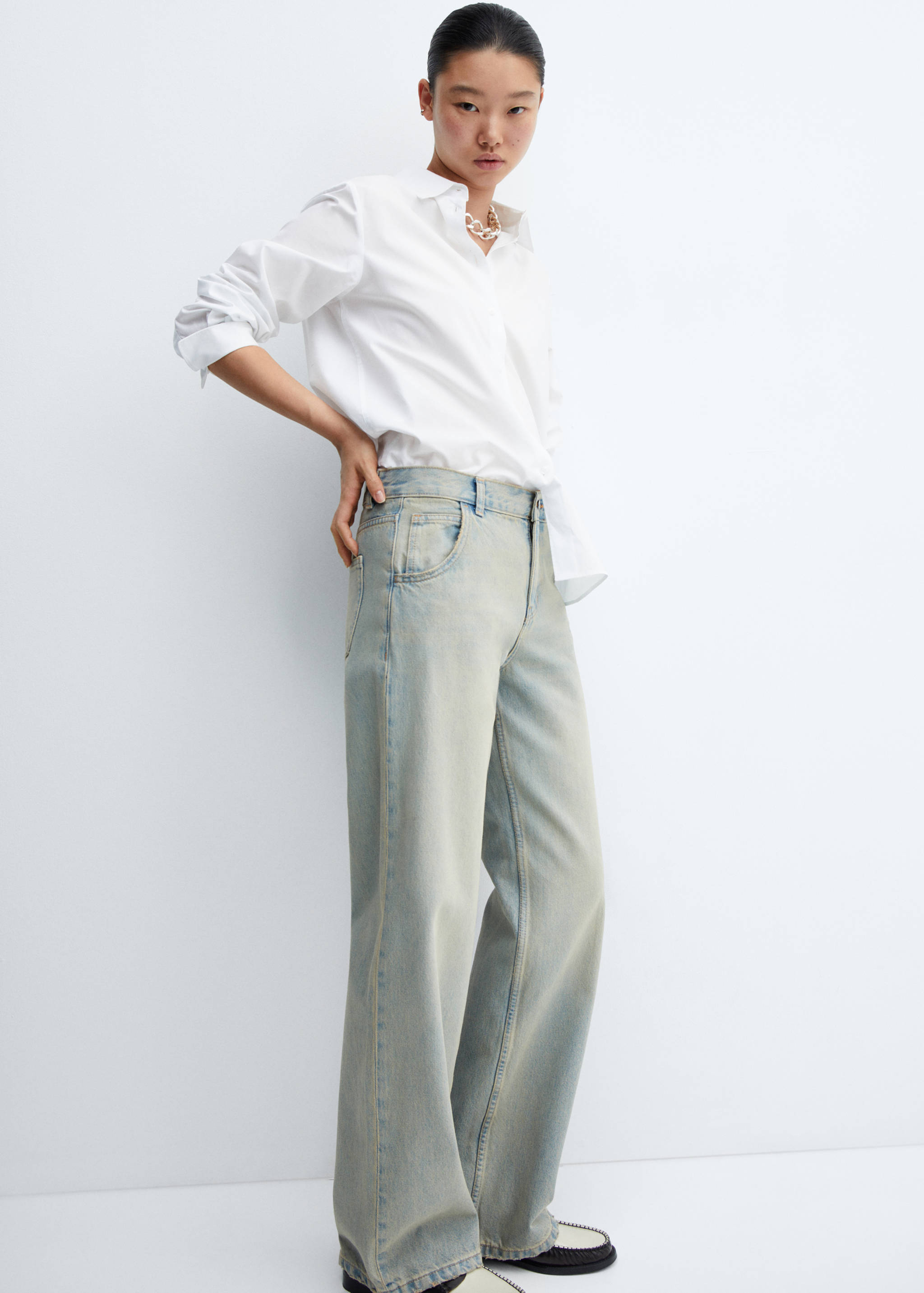 低腰阔腿牛仔裤 - null