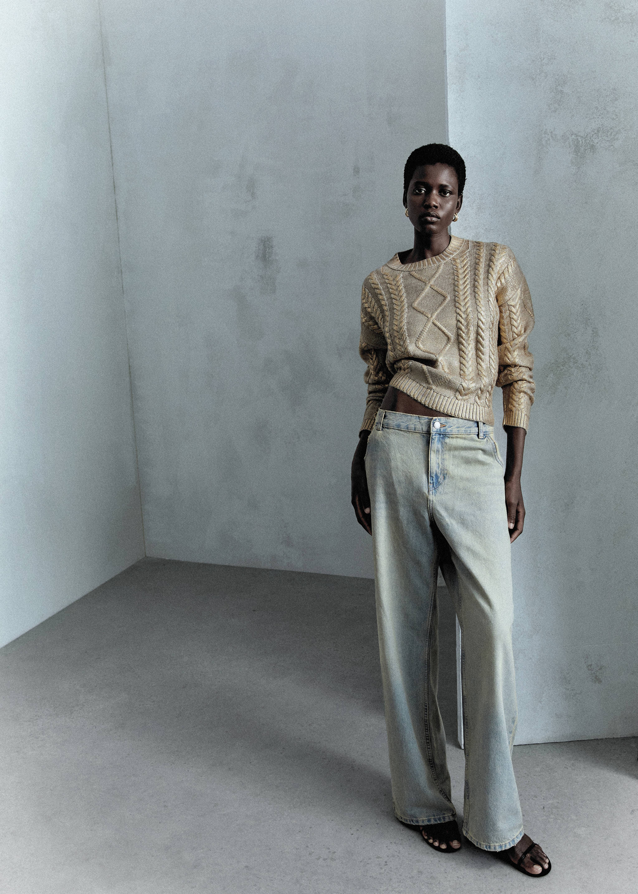 低腰阔腿牛仔裤 - null