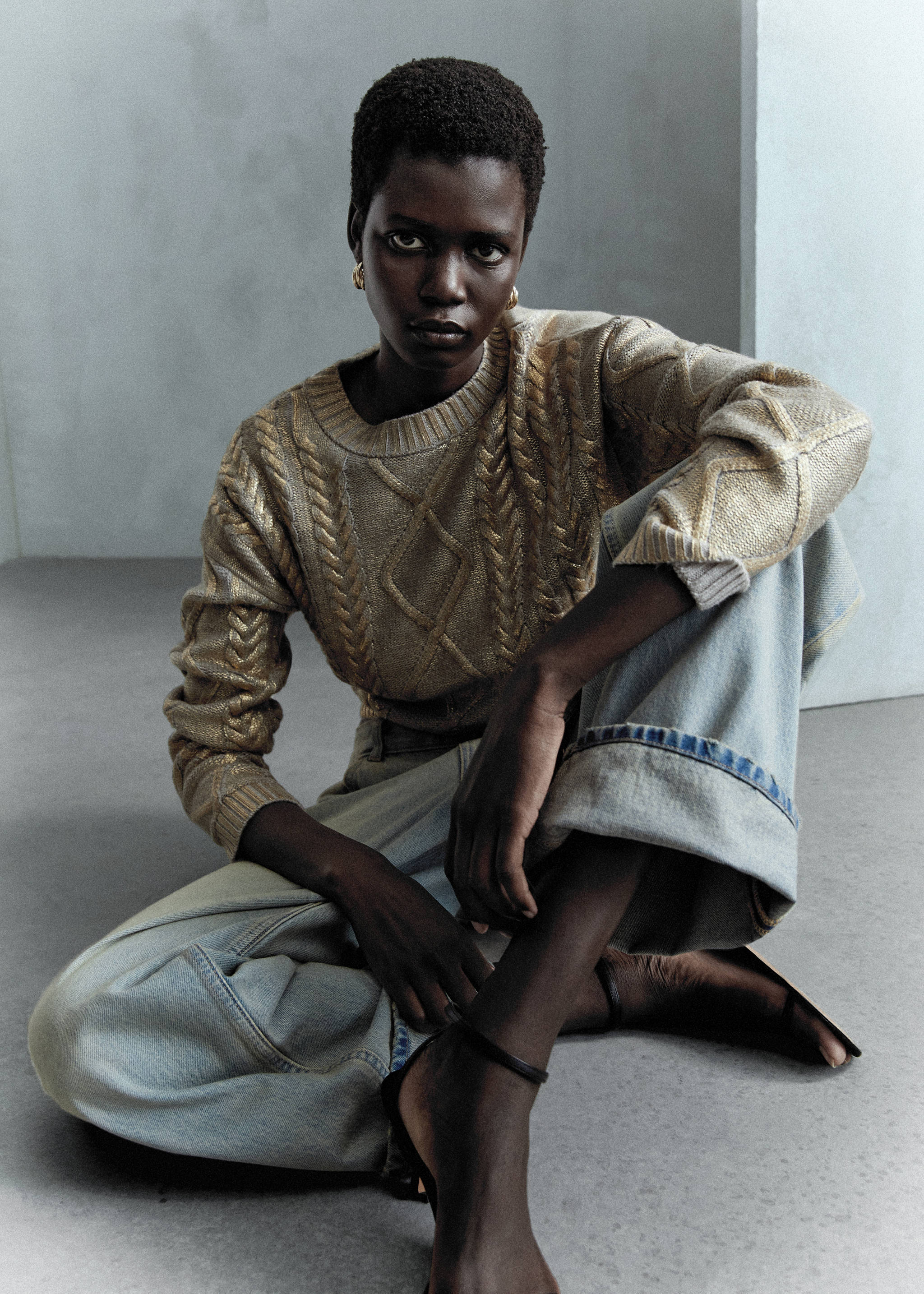 低腰阔腿牛仔裤 - null