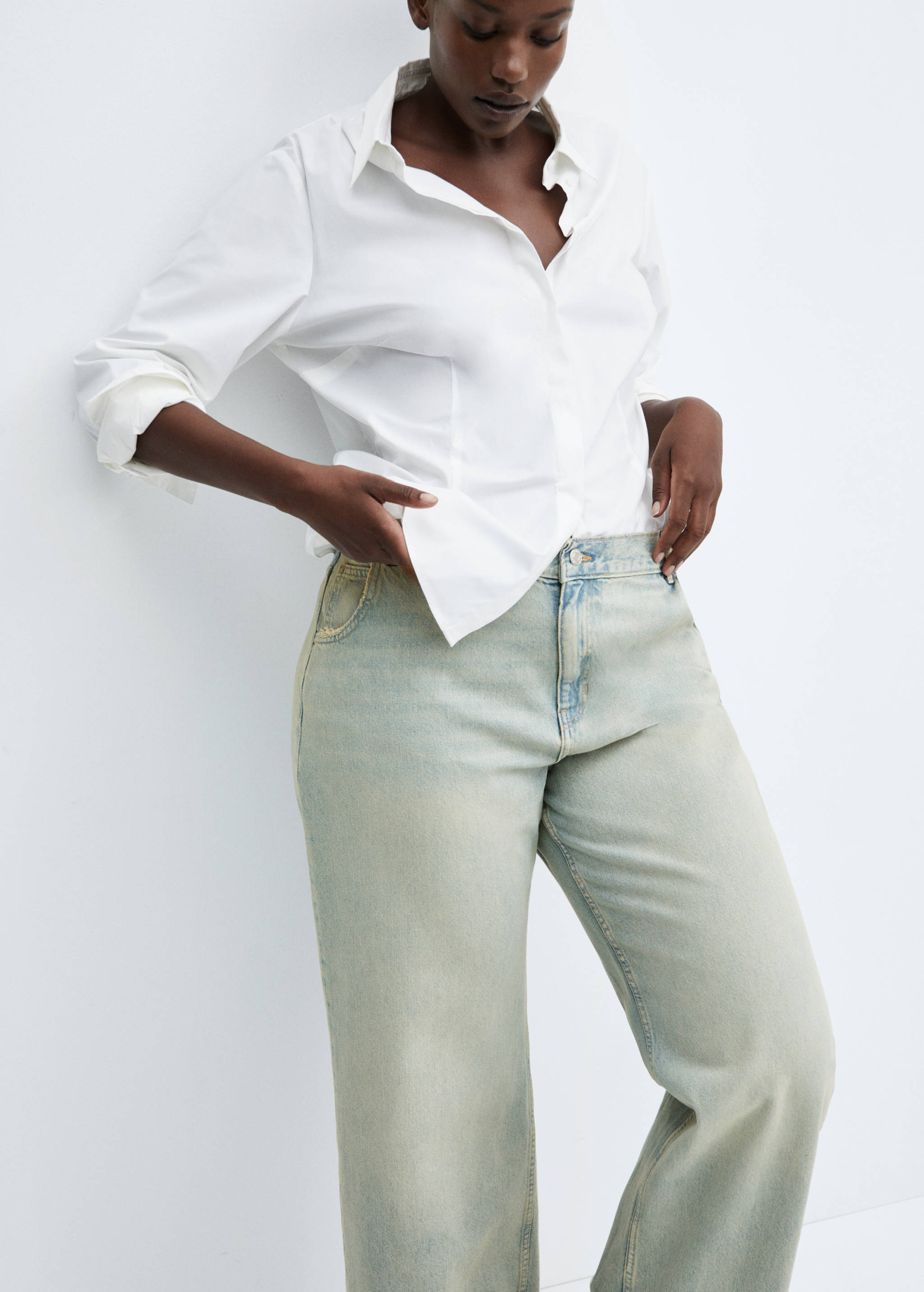 低腰阔腿牛仔裤 - null