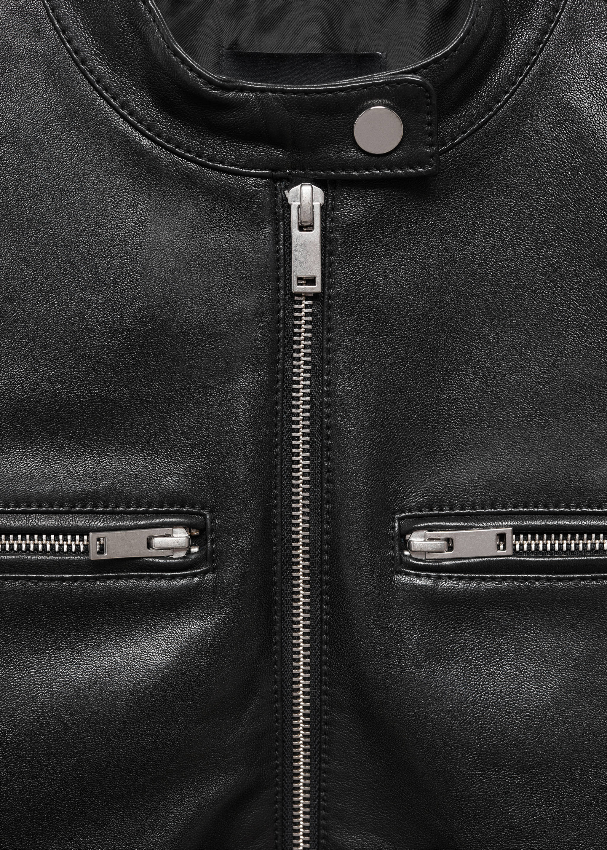 Cazadora biker piel cremalleras - Detalle del artículo 8, Negro. Ref: 57055992-00.