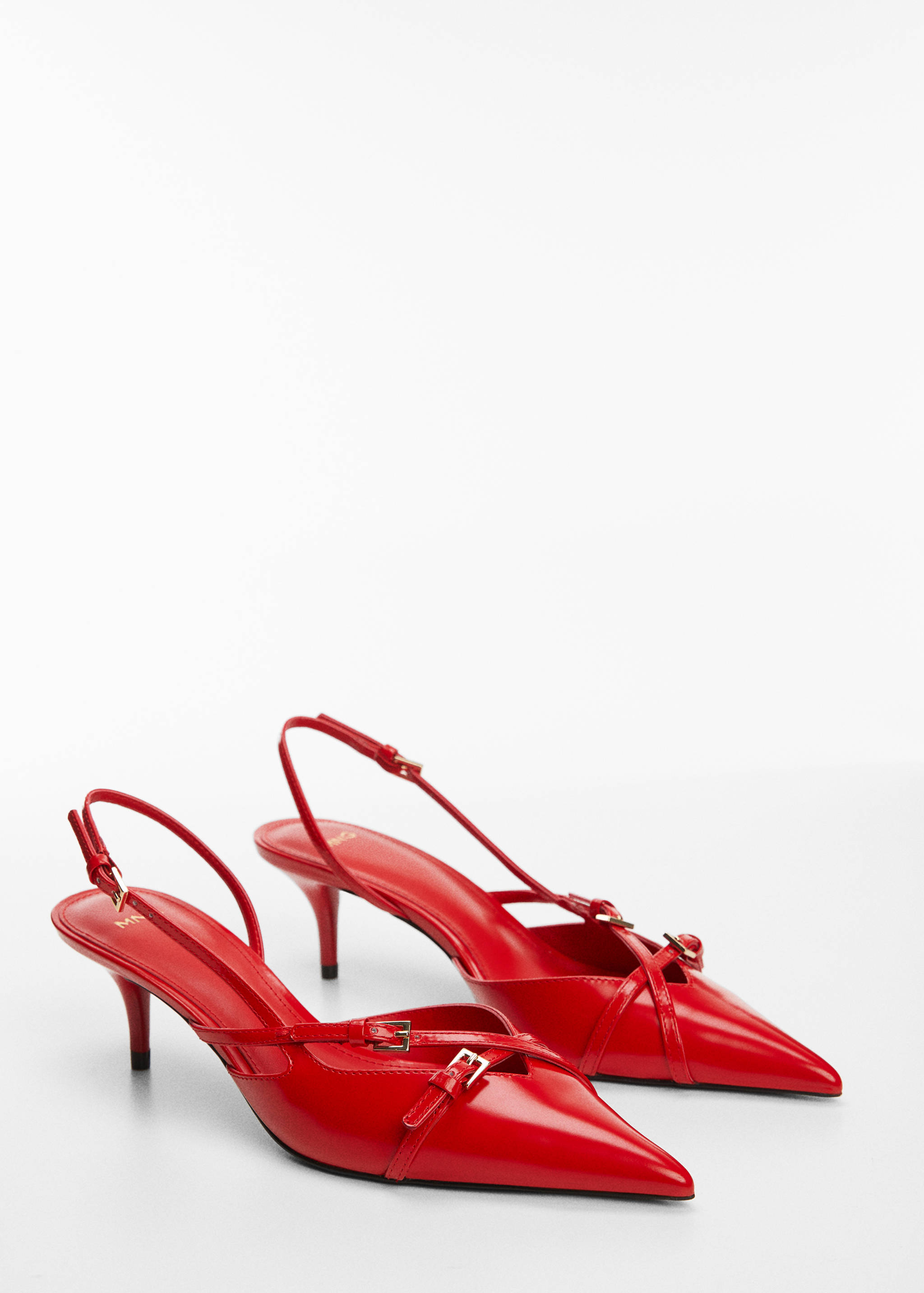 Leather heeled slingback shoes with buckles - Medium plane
