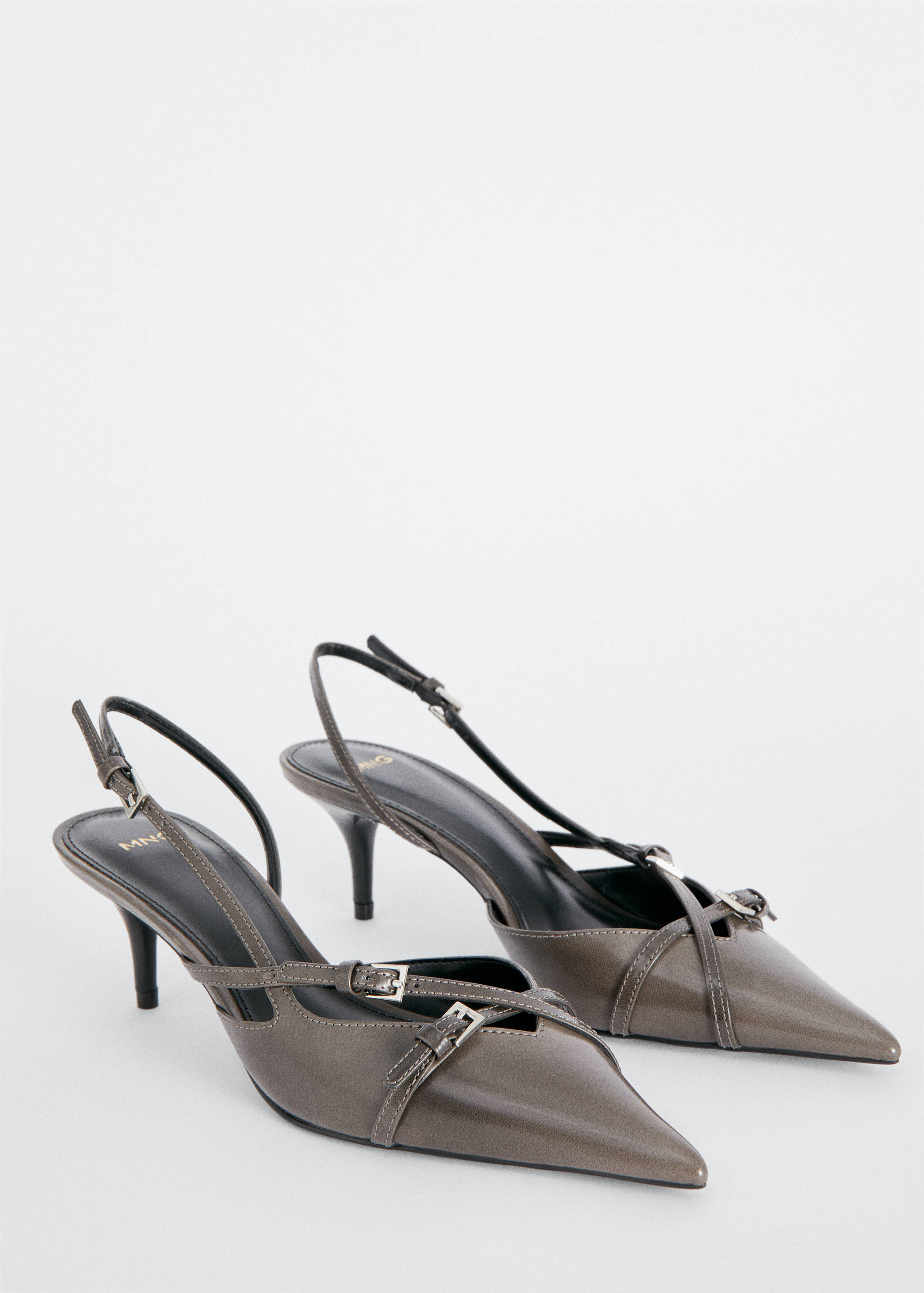 Leather heeled slingback shoes with buckles - Medium plane