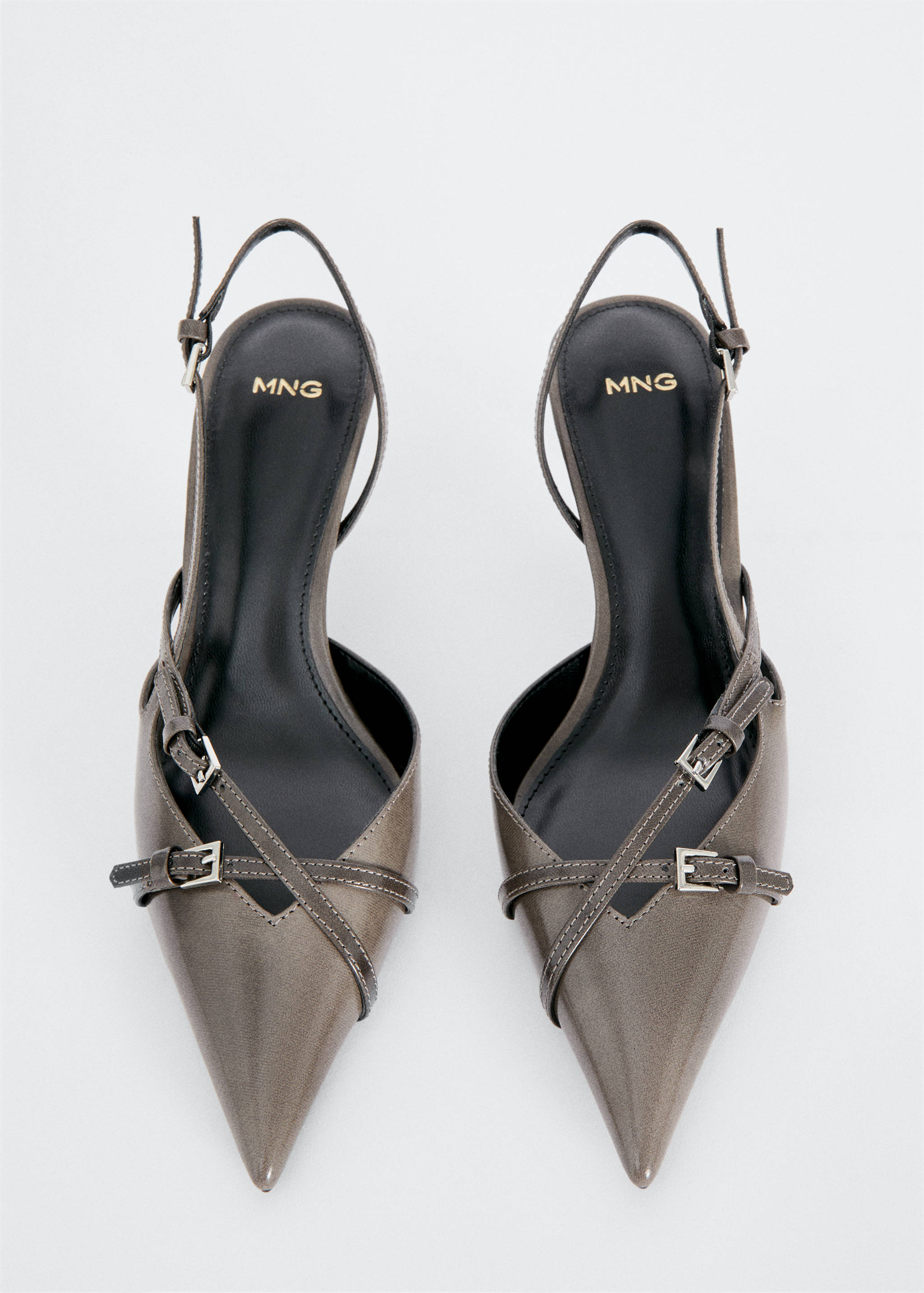 Leather heeled slingback shoes with buckles - Details of the article 1