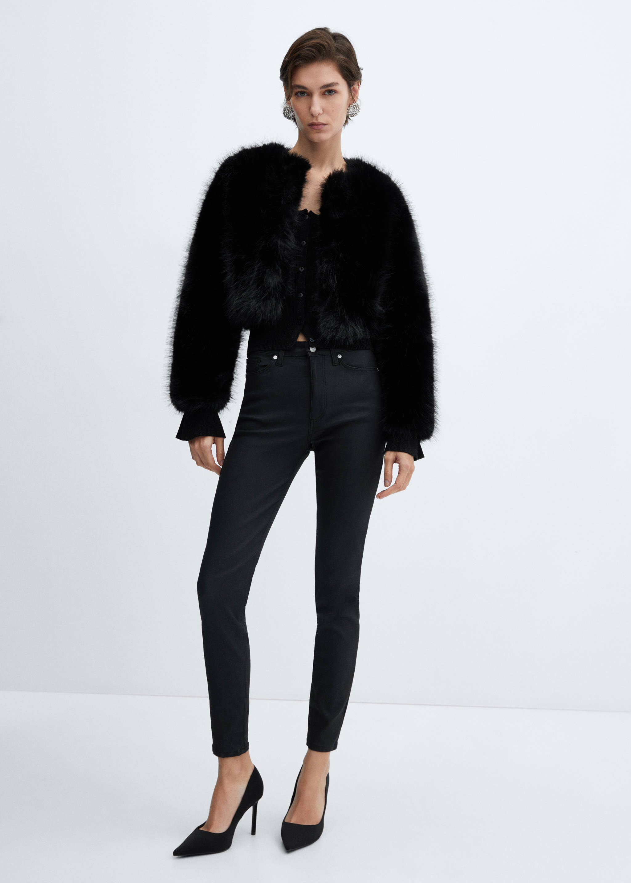 Waxed high-rise skinny jeans - General plane