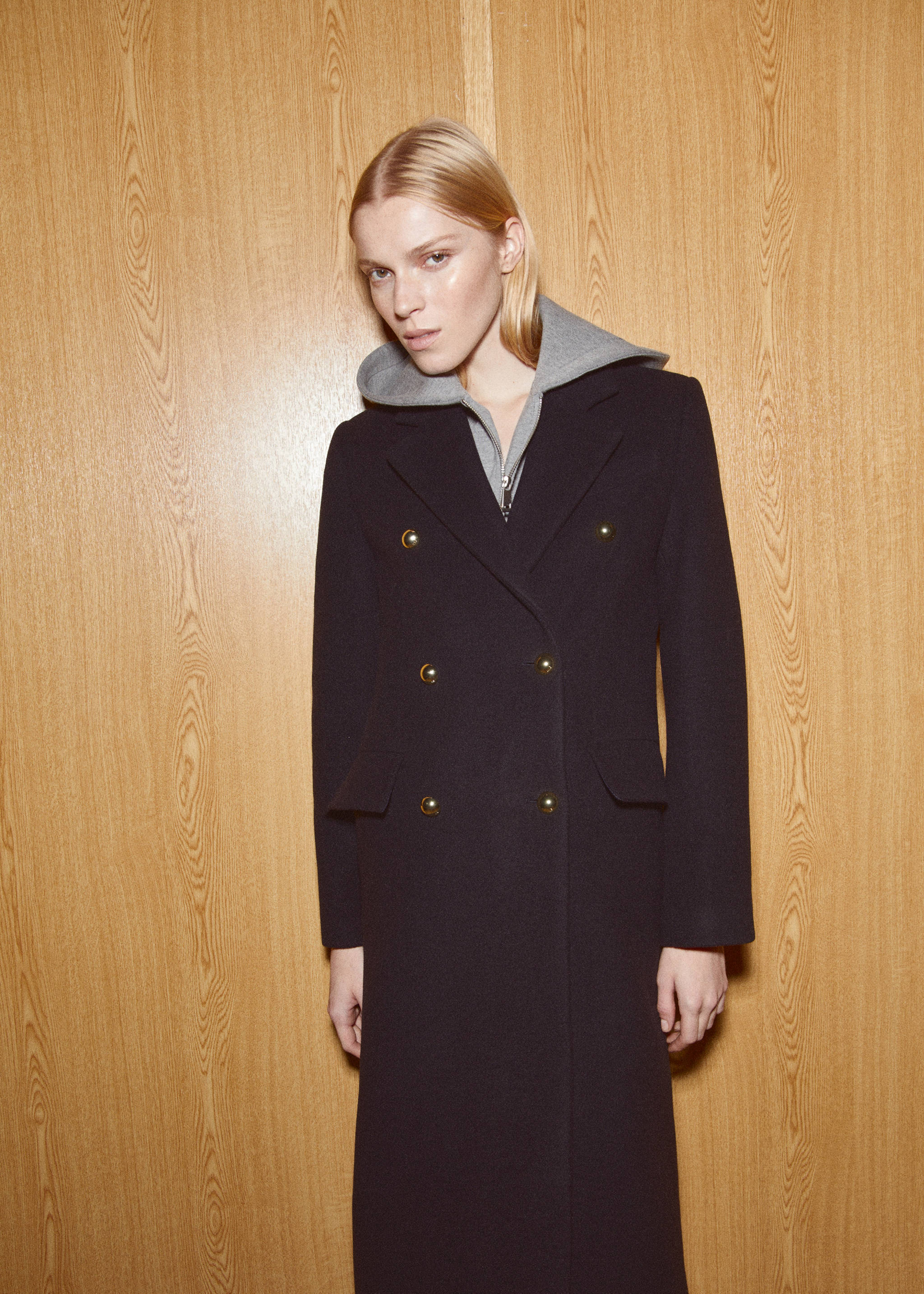 系扣羊毛双排扣大衣 - null