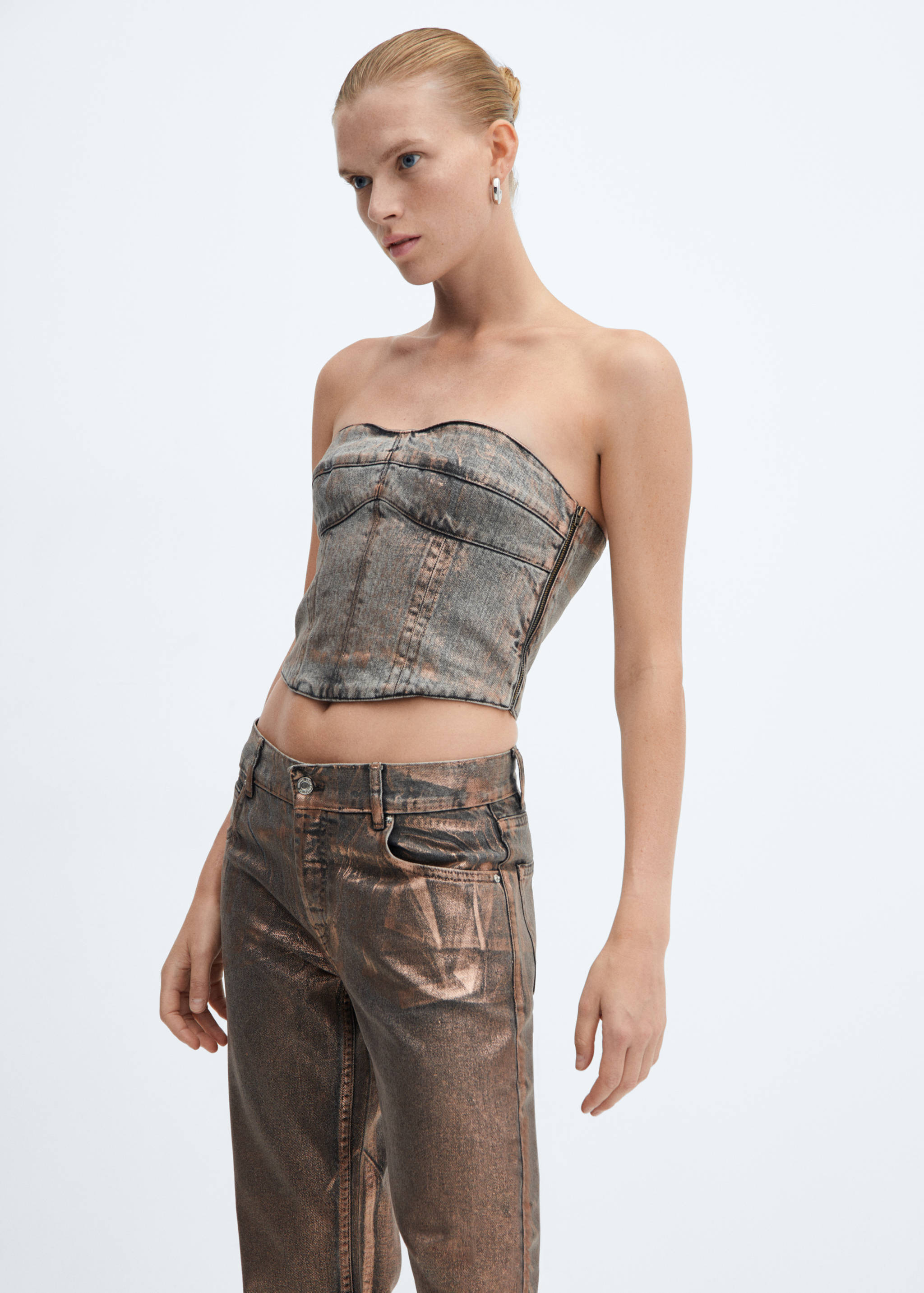Denim foil top - Women | MANGO Syria