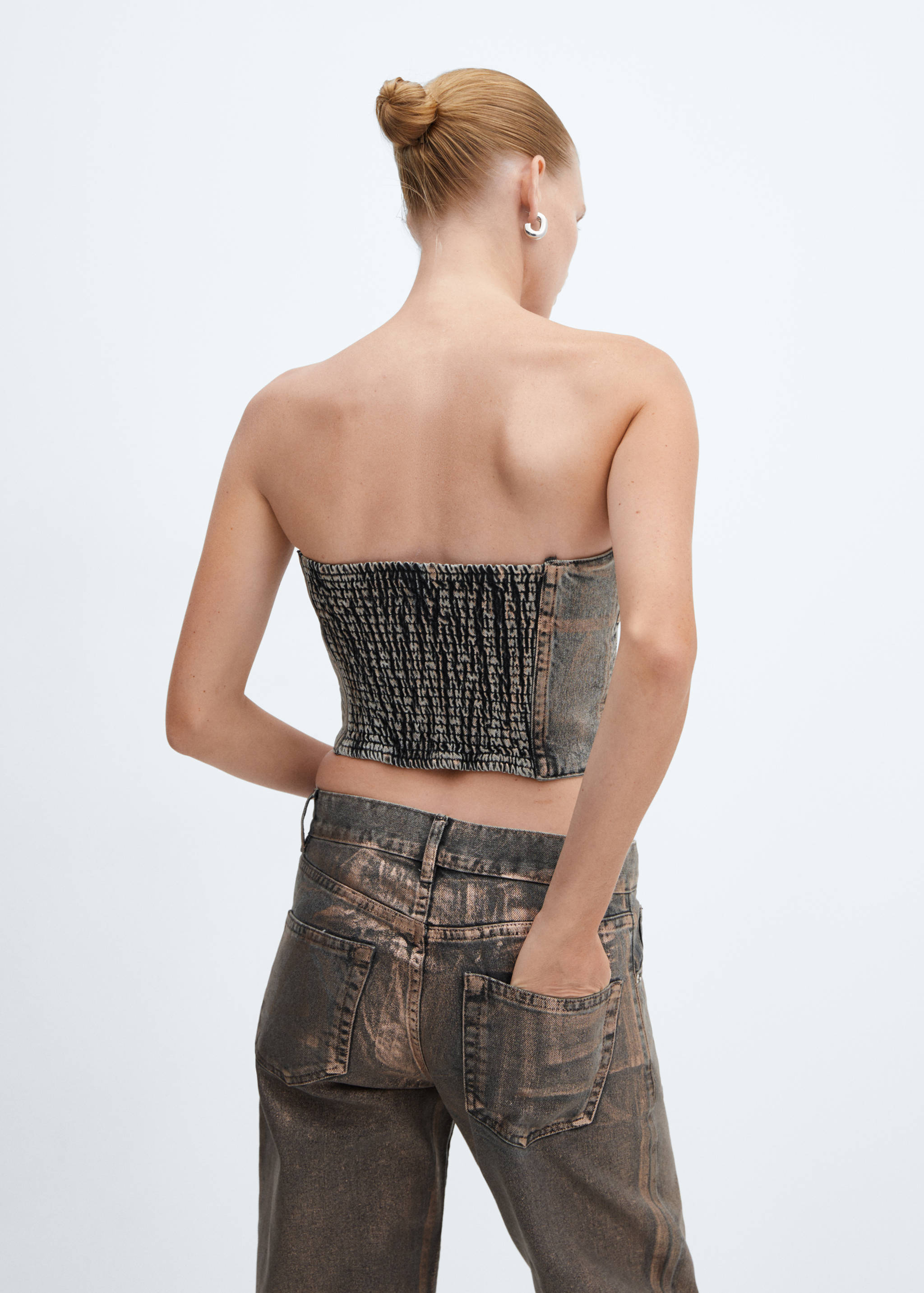 Denim foil top - Women | MANGO Syria